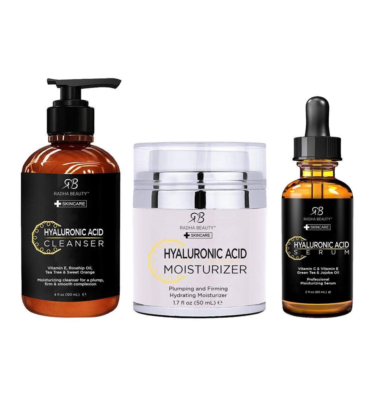 Radha Beauty Hyaluronic Acid Facial Care Kit - Anti-Aging Set for Wrinkles & Dark Spots - Day & Night Brightening Skincare Gift Set - Buy Online on GoSupps.com