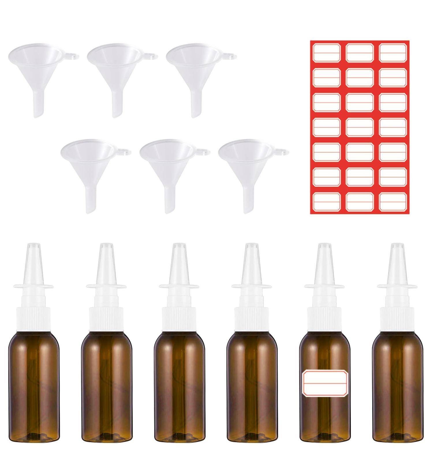 Omevett 6 Pcs Nasal Spray Bottle 30ML Empty Amber Glass Nasal Spray Bottles Refillable Fine Mist Sprayers Portable Nasal Spray Bottles Container with 6 Pcs Funnels and Labels for Saline Essential Oils - Buy Online on GoSupps.com