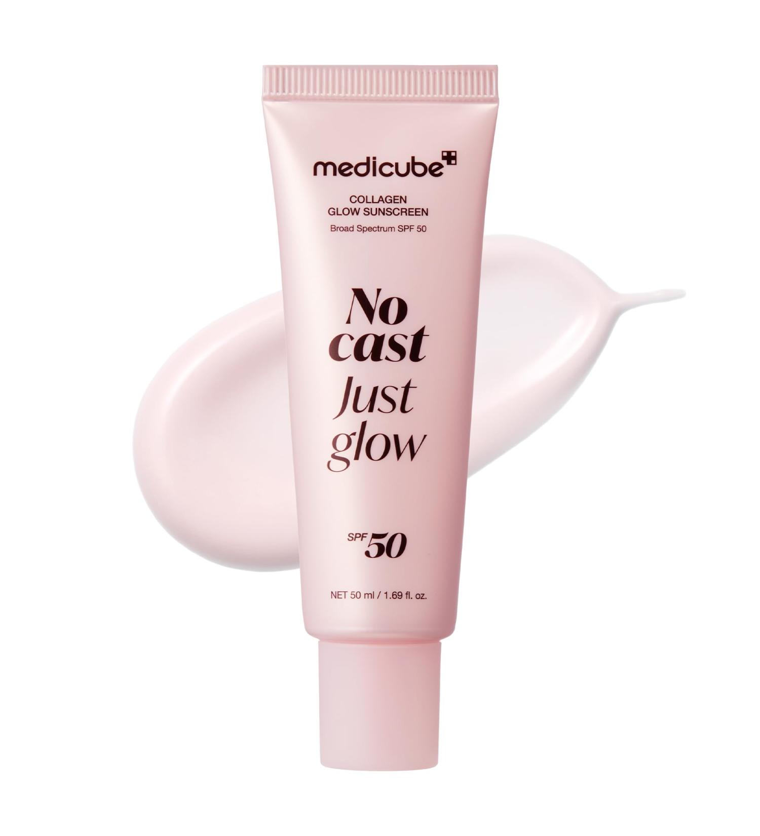 medicube No Cast Just Glow Collagen Sunscreen | SPF 50 Broad Spectrum Face Sunscreen | Lightweight Non-Sticky Hydrating Formula | Peptide Cica for Soothing & Glow | Korean Skincare - Buy Online on GoSupps.com