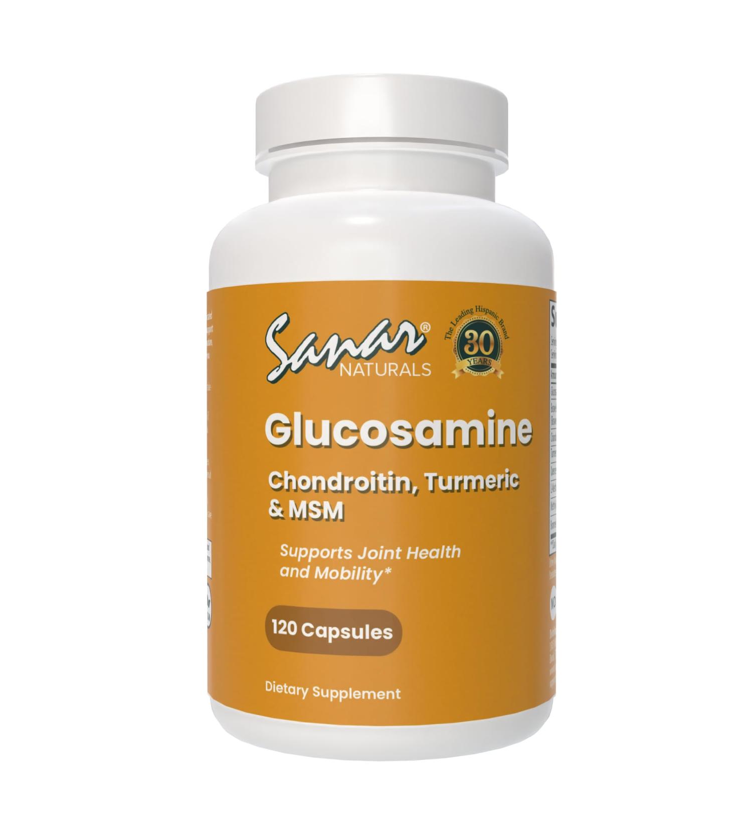 Sanar Naturals Glucosamine Chondroitin MSM Turmeric - Joint Support Supplement for Knees, Back, Hands, and Body - Non-GMO, Gluten Free, 120 Capsules - Buy Online on GoSupps.com