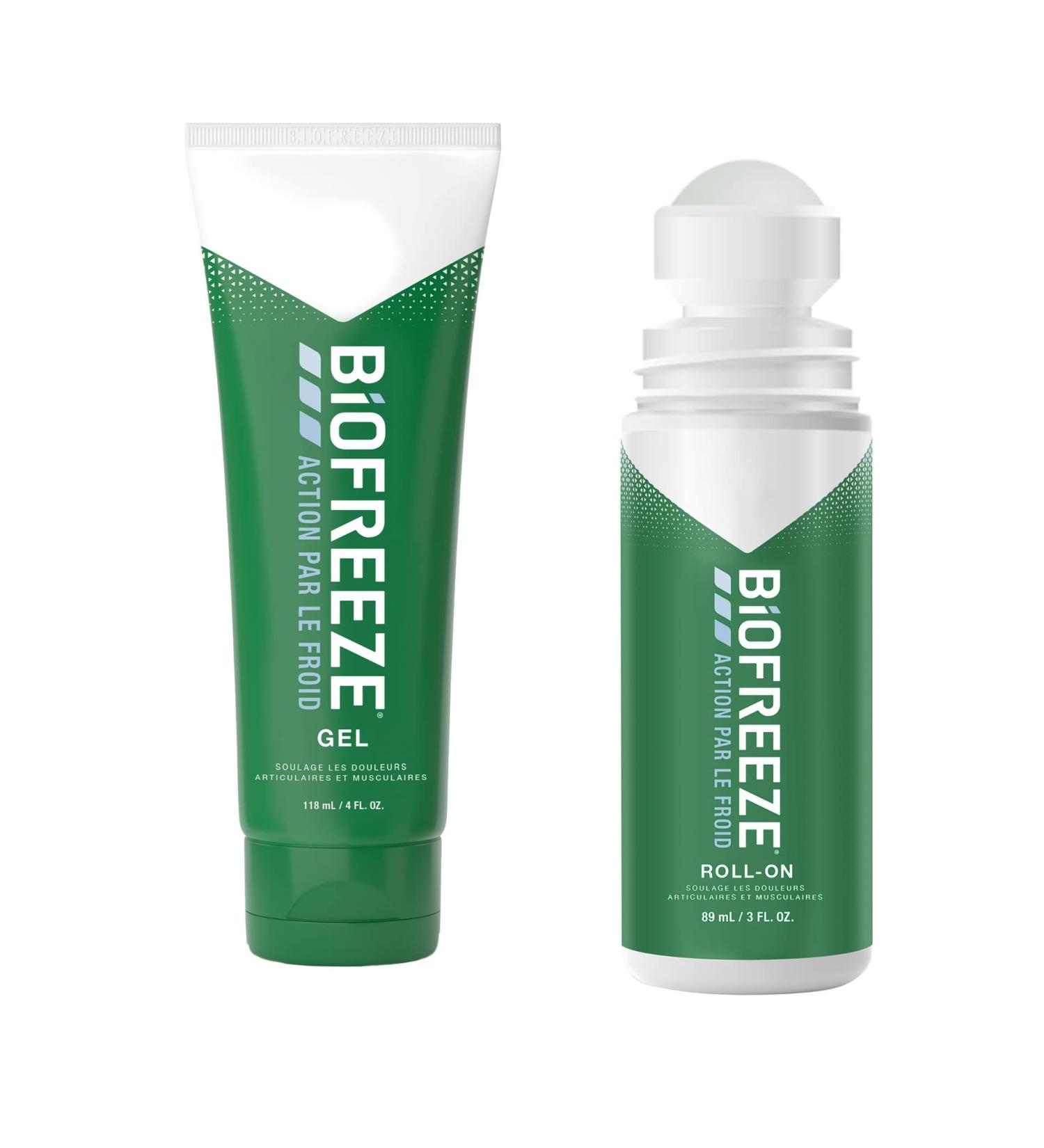 Biofreeze - Pack of 1 Gel Tube 118ml & 1 Roll-On 89 ml Cold Action - Relieves muscle and joint pain - Buy Online on GoSupps.com