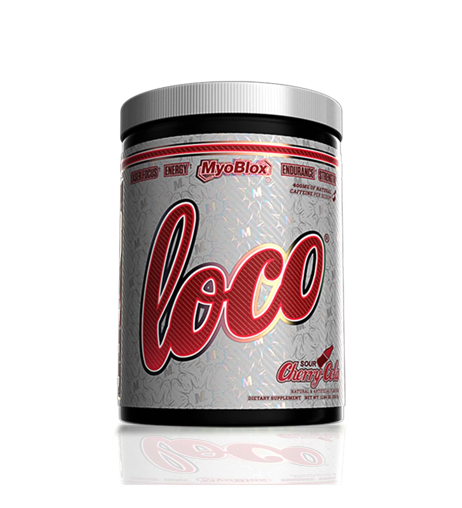 MyoBlox LOCO Pre-Workout Nitro Booster - Cherry Cola | Muscle Pumps Vascularity Energy & Focus - 400mg Natural Caffeine - Buy Online on GoSupps.com