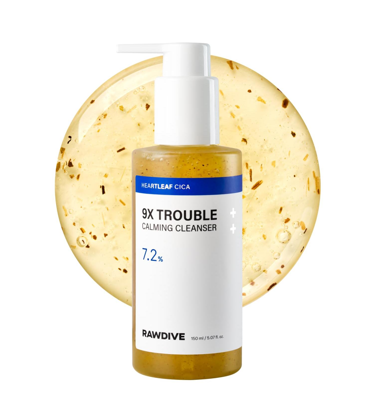 RAWDIVE Heartleaf Cica 9X Soothing Gel Cleanser BHA Salicylic Acid & Ceramide Exfoliating Face Wash Pore Care for Sensitive Skin Korean Skincare (5.07 Fl Oz / 150ml) - Buy Online on GoSupps.com