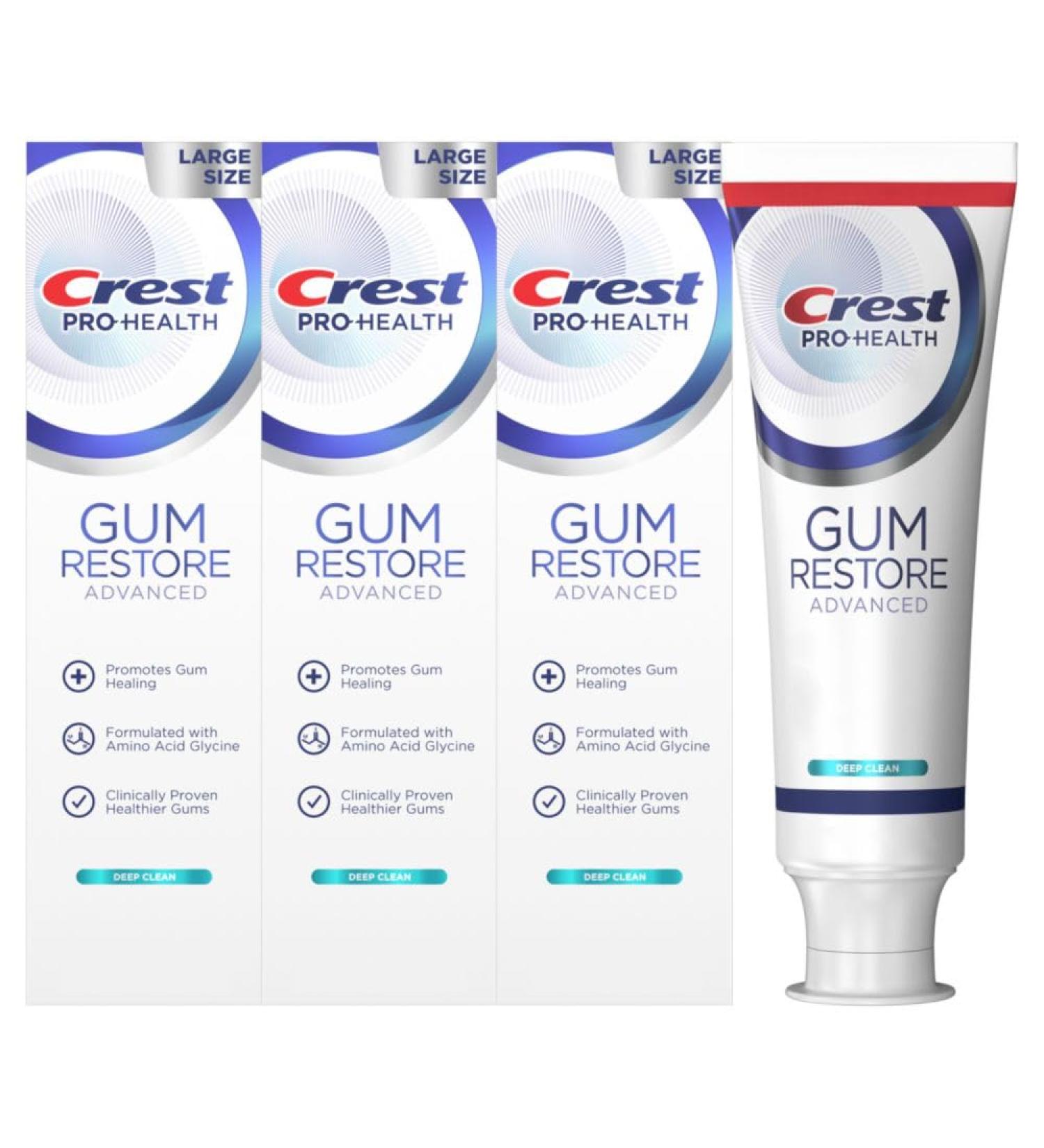 Crest Pro-Health Advanced Gum Restore Deep Clean Toothpaste 4.8 oz Pack of 3 -Anticavity Antibacterial Flouride Toothpaste Clinically Proven Gum and Enamel Protection - Buy Online on GoSupps.com