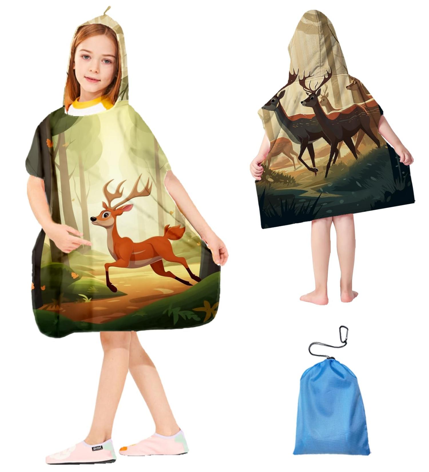 Aiiorber Children's Bath Towel with Hood - Soft Microfiber Fast Drying Deer Pattern 76x76cm - Perfect for Beach Pool & Bathroom - Buy Online on GoSupps.com