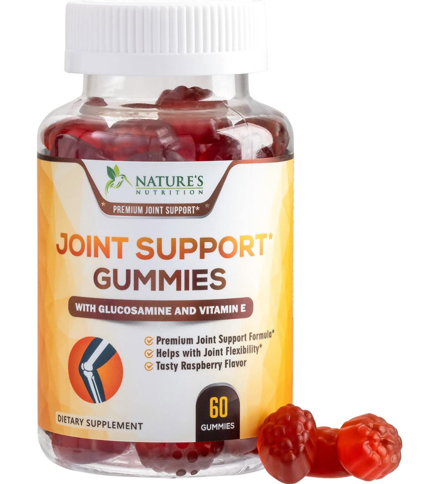 Nature's Joint Support Gummies - Extra Strength Glucosamine & Vitamin E for Joint Health & Flexibility - Occasional Discomfort Relief - 60 Gummies - Buy Online on GoSupps.com