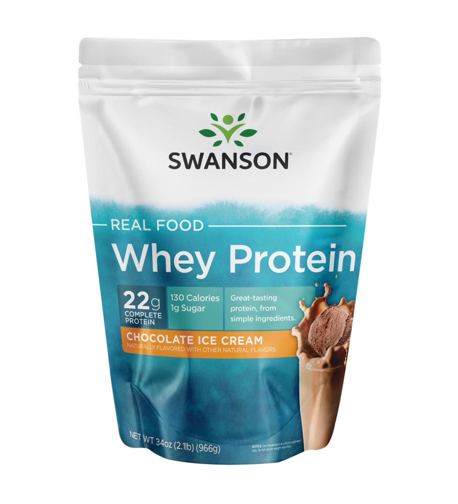 Swanson Real Food Chocolate Ice Cream Whey Protein Powder - Amino Acids for Muscle Support | International Shipping - Buy Online on GoSupps.com