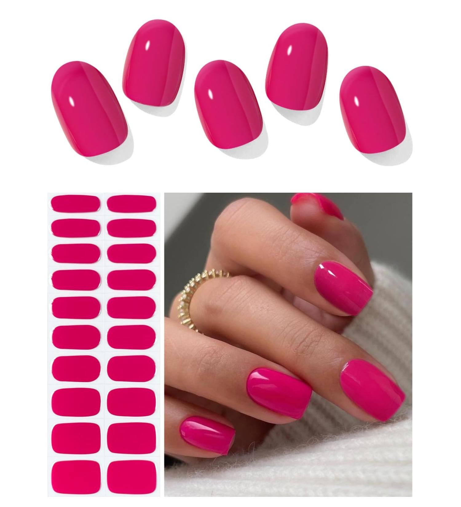 Buy Semi Cured Gel Nail Strips (Pink Berry) - 20 PCS | Salon Quality Gel Nail Stickers | Easy to Use UV Light Required - Buy Online on GoSupps.com