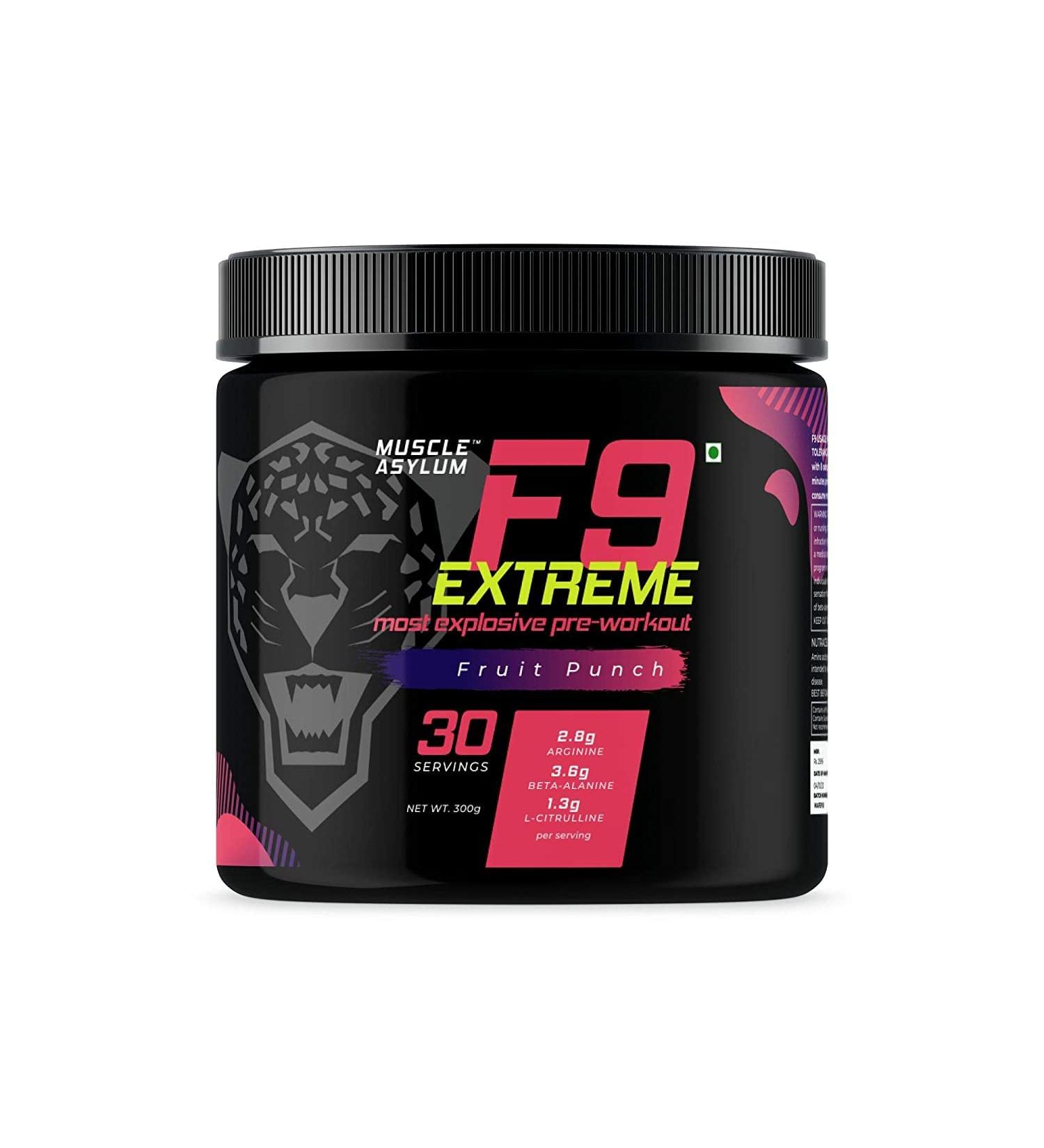 F9 Extreme Pre-Workout Energy Supplement - High Caffeine Beta Alanine Creatine Free - 30 Servings (Fruit Punch) | International Shipping Available - Buy Online on GoSupps.com