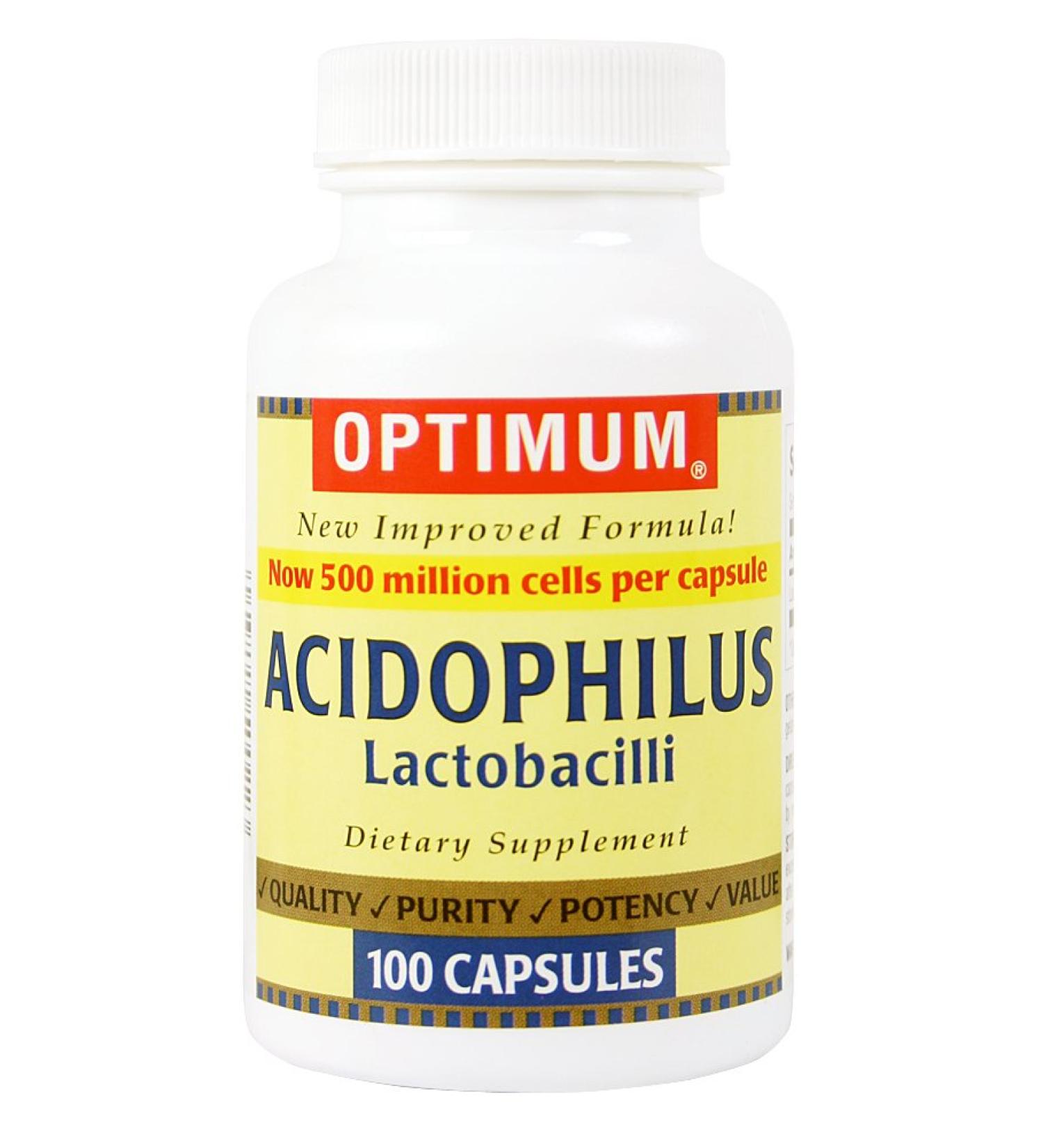 Optimum Acidophilus Lactobacilli Capsules 100 Count (Pack of 2)