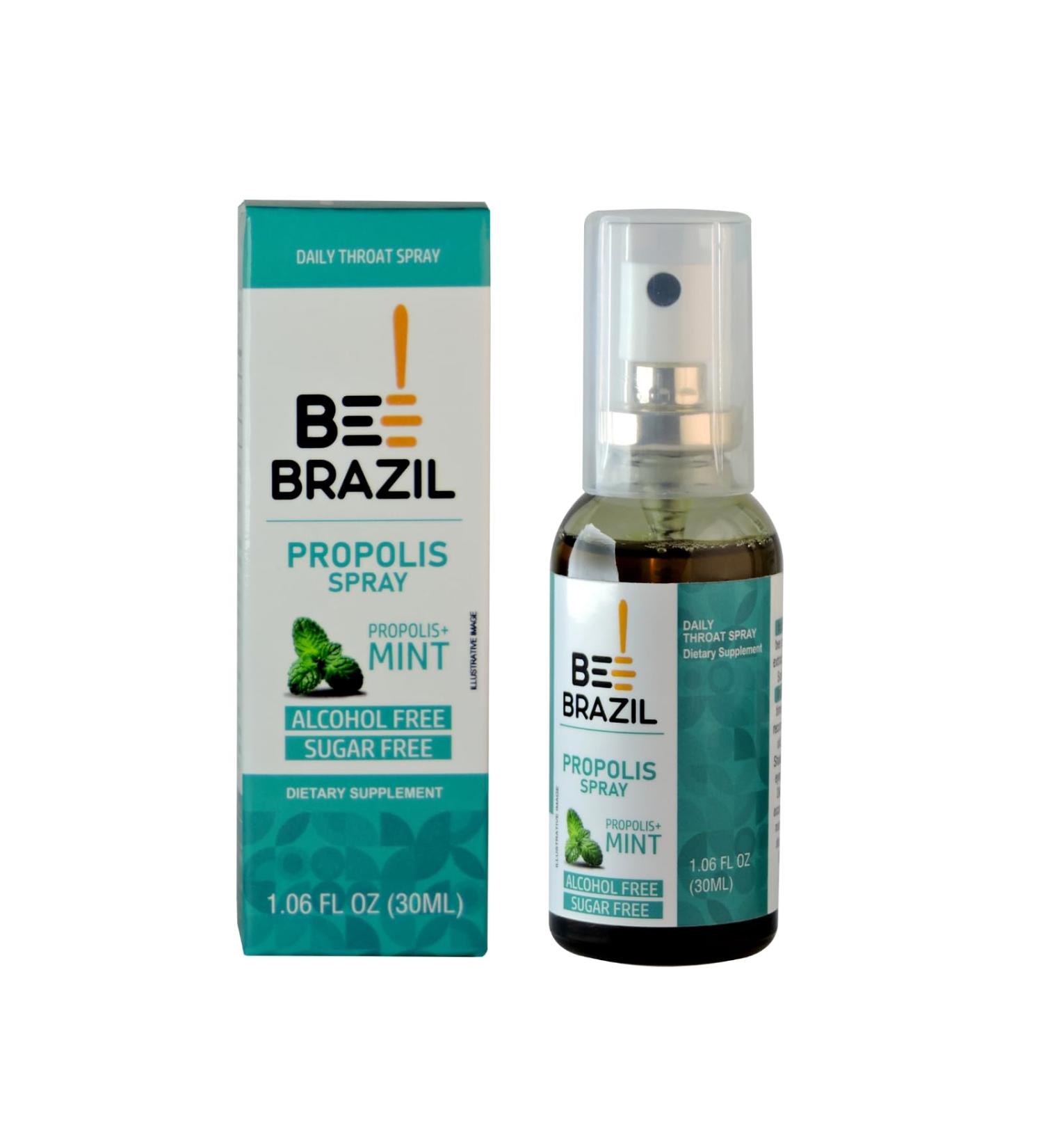 Bee Brazil Propolis and Mint Throat Spray 100% Alcohol-Free and Sugar-Free Natural Immune Support, Soothing Relief for Sore Throats, Dietary Supplement | 1.06 Fl Oz (1) - Buy Online on GoSupps.com