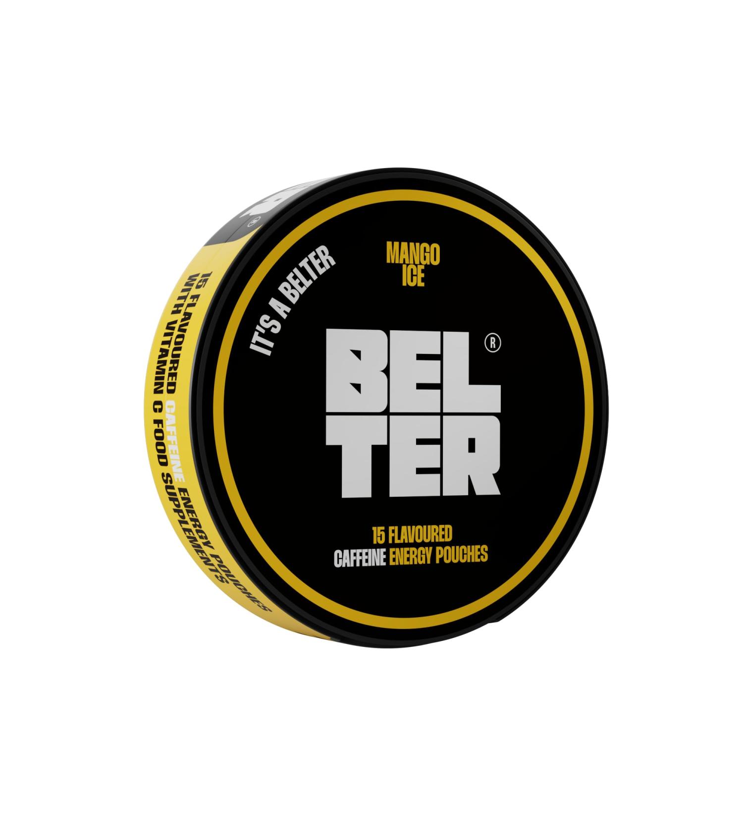BELTER Caffeine Pouches - Mango Ice - 15 Pouches - Quicker & More Convenient Energy Release Than Energy Drinks Tablets & Gels. 80mg Caffeine Per Pouch. Great for Sports Gym Gaming & Work