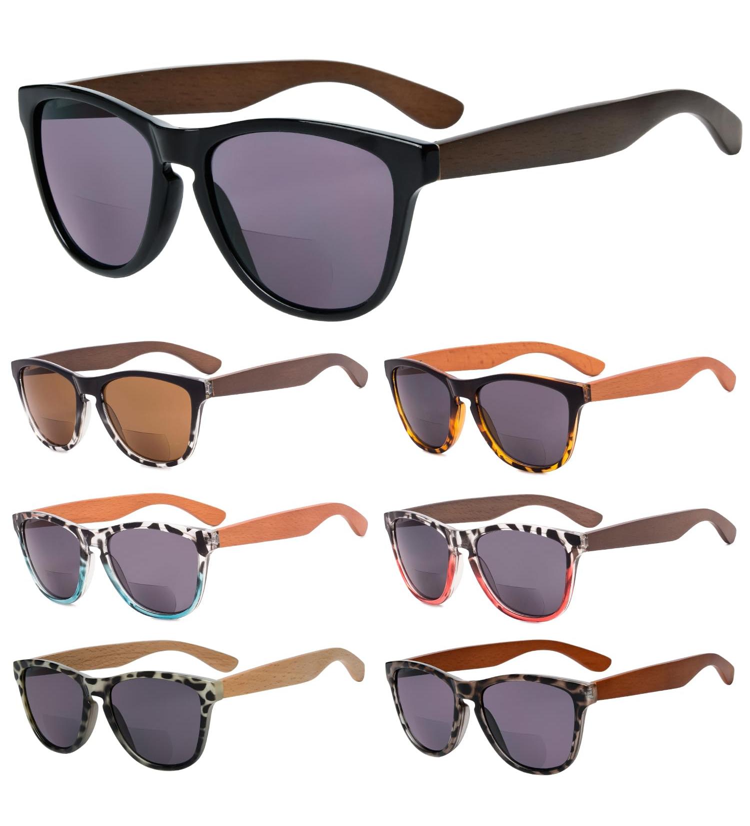 Eyekepper 7 Pack Bifocal Sunglasses for Women | Stylish Sun Reading Glasses with Wooden Temples | 2.0 Diopters - International Shipping Available - Buy Online on GoSupps.com