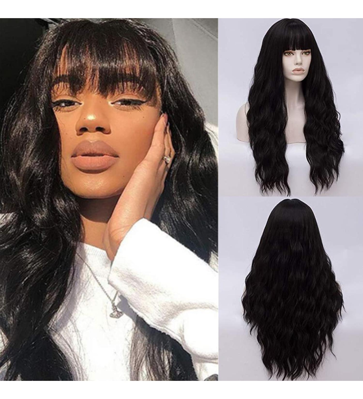Buy FVCENT 27-Inch Long Curly Synthetic Wig with Bangs for Women & Girls - Black | International Shipping Available - Buy Online on GoSupps.com