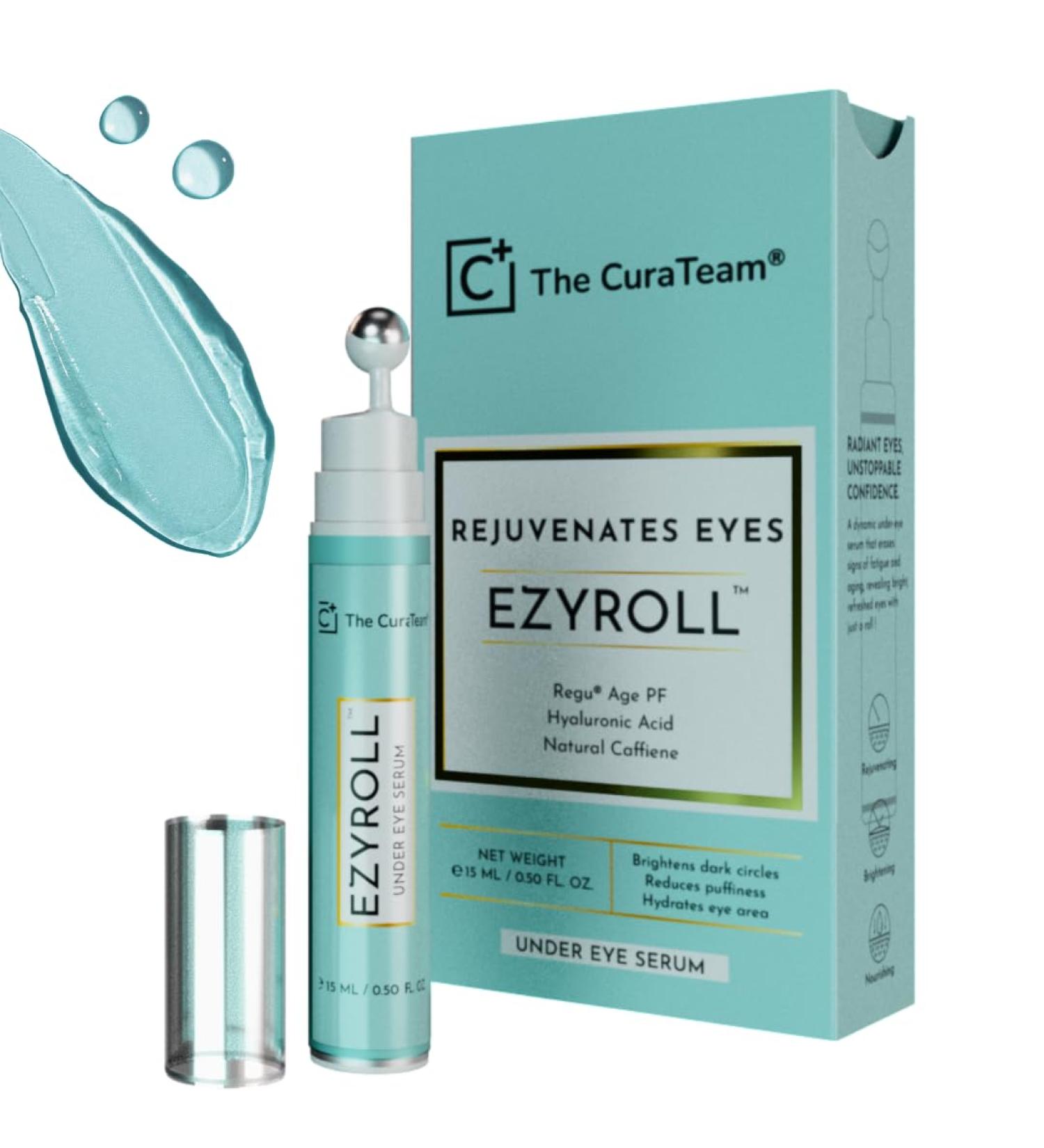 The CuraTeam EZYROLL Under Eye Roll On Serum with Hyaluronic Acid Natural Caffeine | Cooling Massage Roller to Reduce Dark Circles Puffiness & Fine Lines | For All Skin Types of Men & Women|15ml - Buy Online on GoSupps.com
