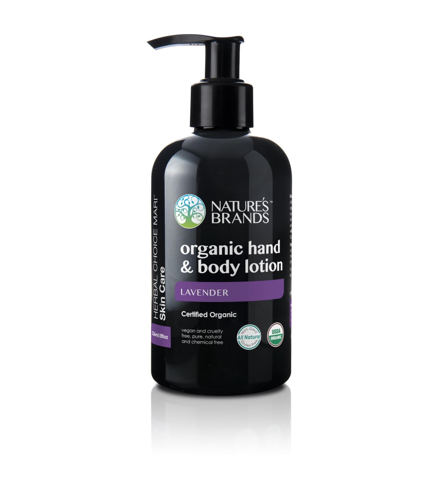 Nature's Brands Herbal Choice Mari Organic Hand & Body Lotion Lavender 8 floz BPA Free Plastic Bottle