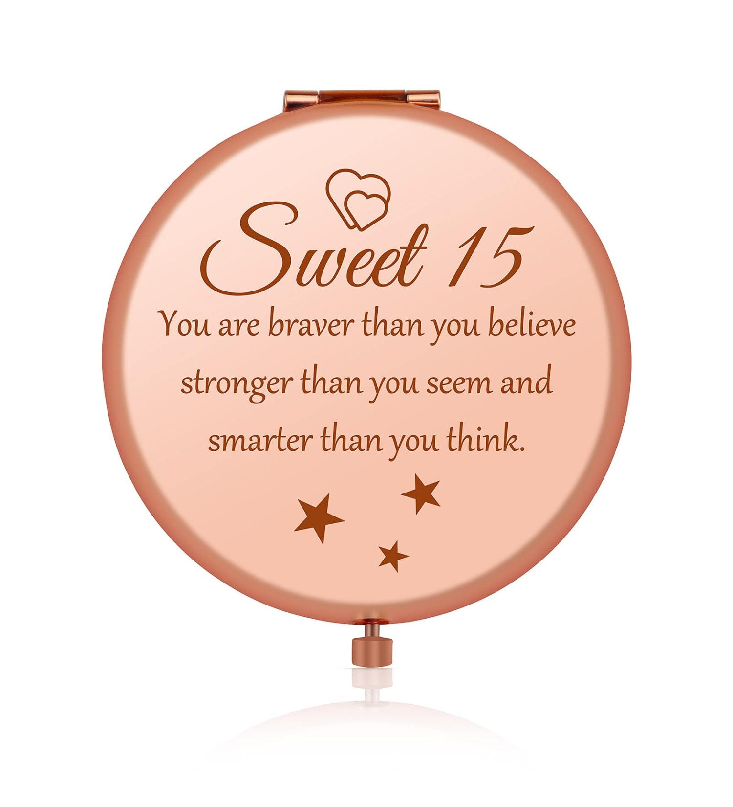 Rose Gold Compact Mirror - Sweet 15 Birthday Gift for Girl - Inspirational Gift for Teenage Girls - Bestie, Sister, Daughter, Niece - Buy Online on GoSupps.com