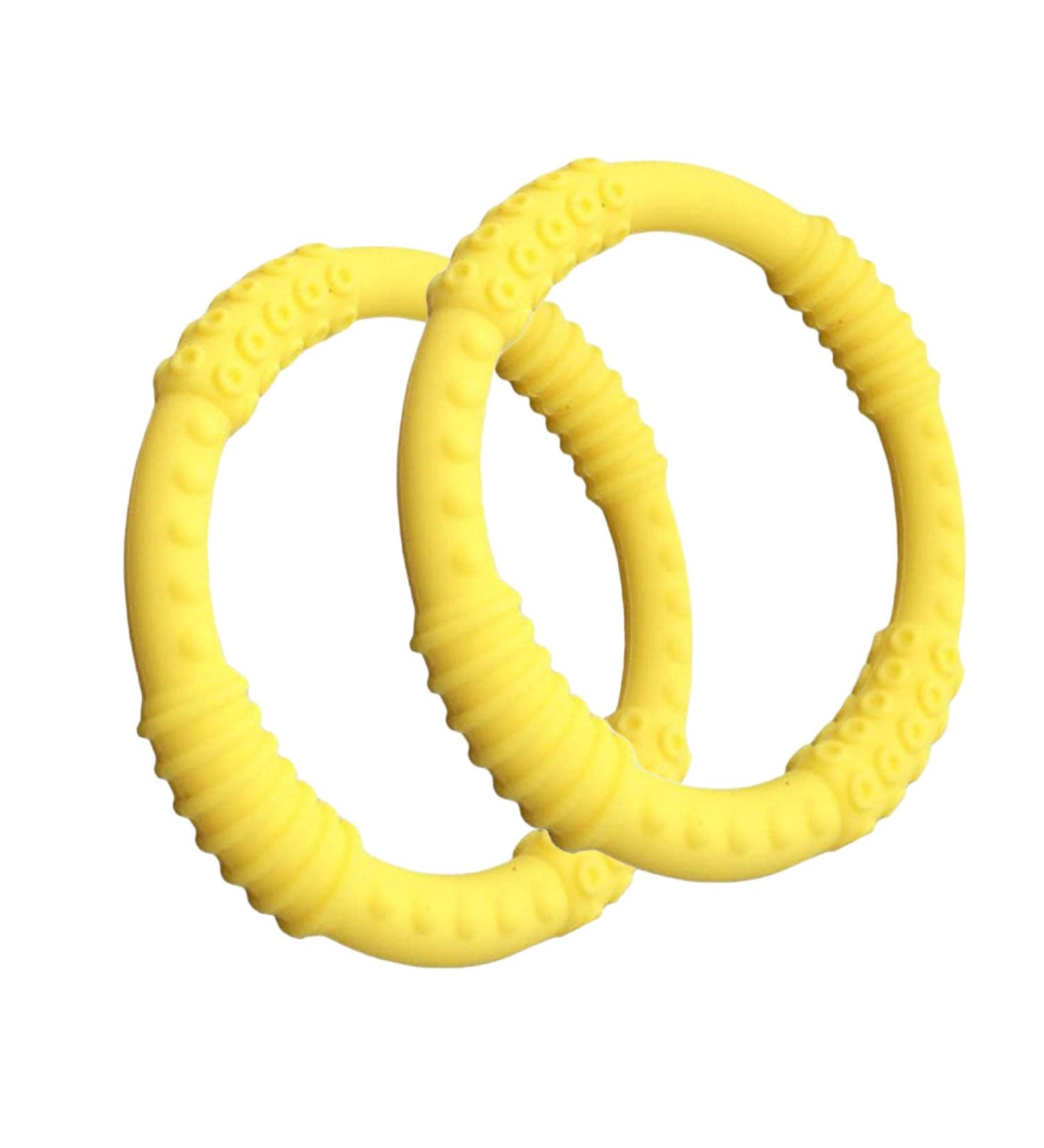 Sensory Baby Teether Rings Set - Yellow Teething Rings for Babies 0-12 Months - Chew Toys for Boys & Girls - Pack of 2 - Buy Online on GoSupps.com