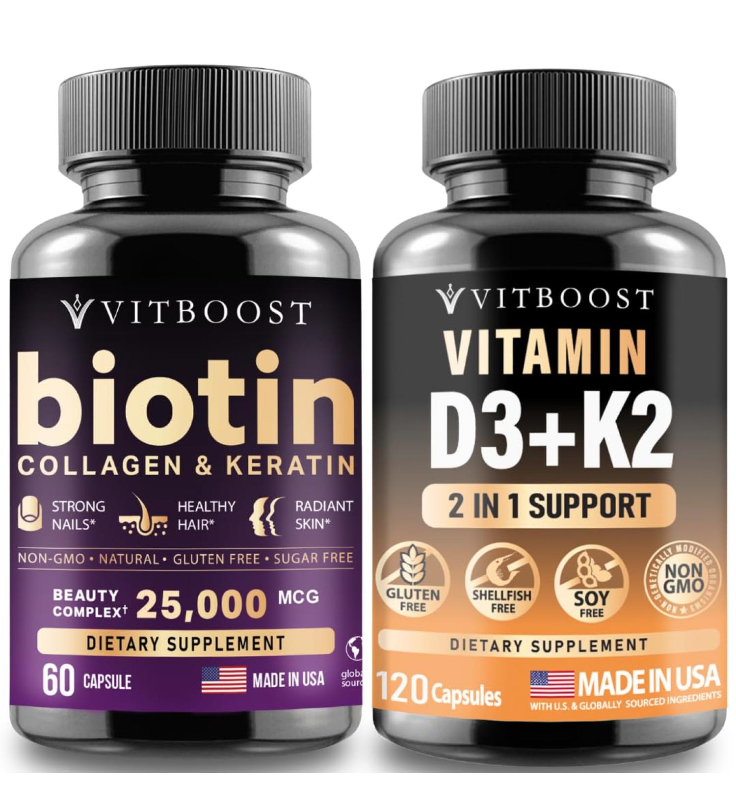 Biotin Collagen Keratin with Vitamin D3 K2 Complex