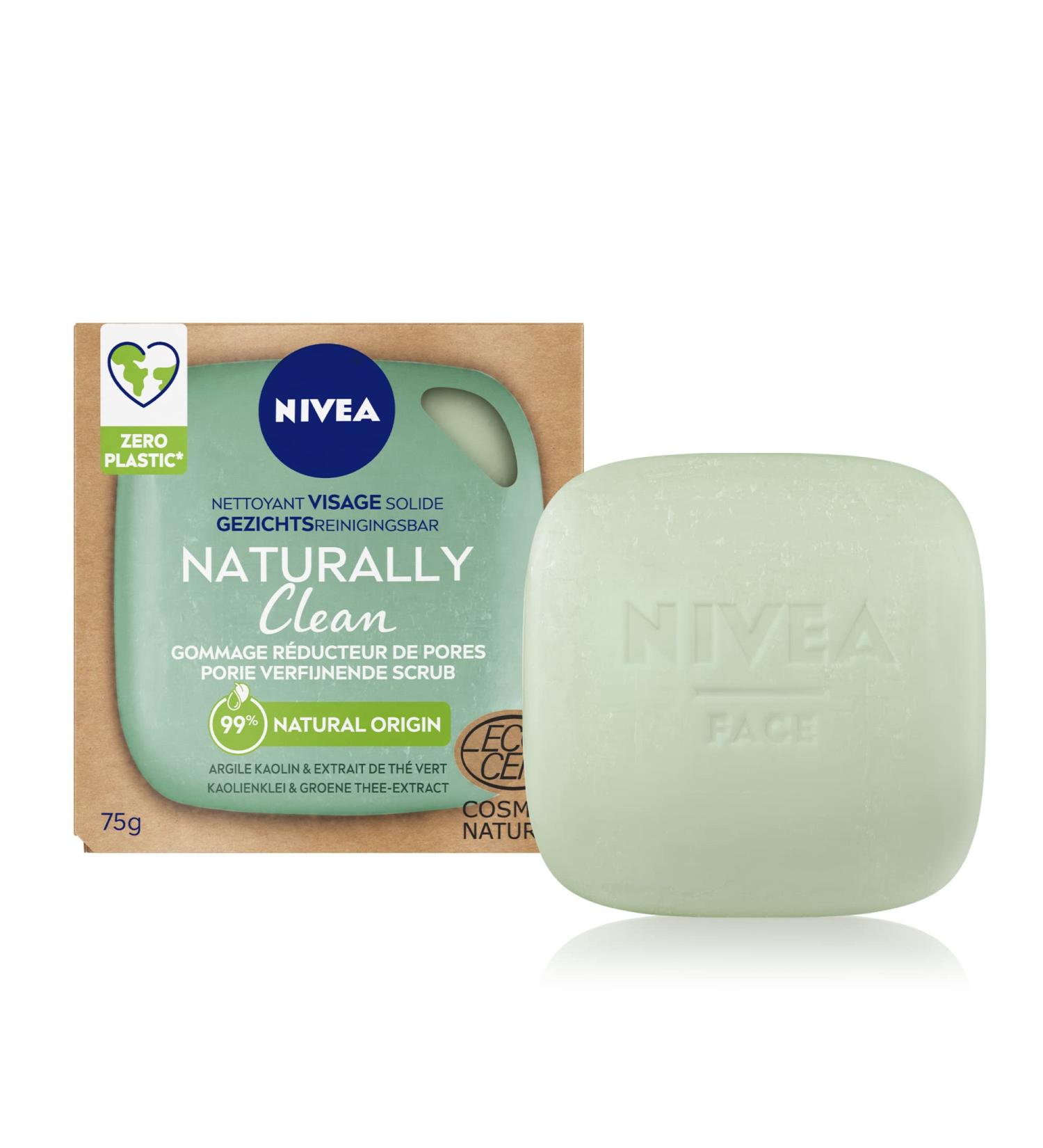NIVEA NATURALLY Clean Solid Facial Cleanser Pore Minimizing Scrub (1 x 75 g) Soap-free pH-neutral exfoliating purifying care for the skin - Buy Online on GoSupps.com