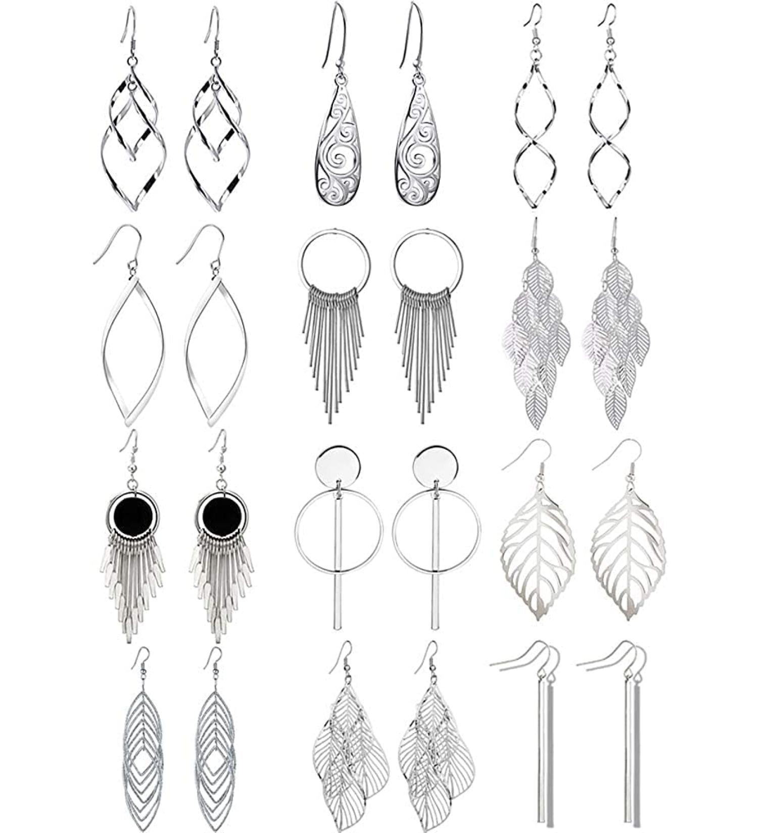12 Pairs Drop Dangle Earrings boho Fashion Jewelry Vintage Statement Boho Bohemian Earrings Set for Women Girls 1 Silver - Buy Online on GoSupps.com