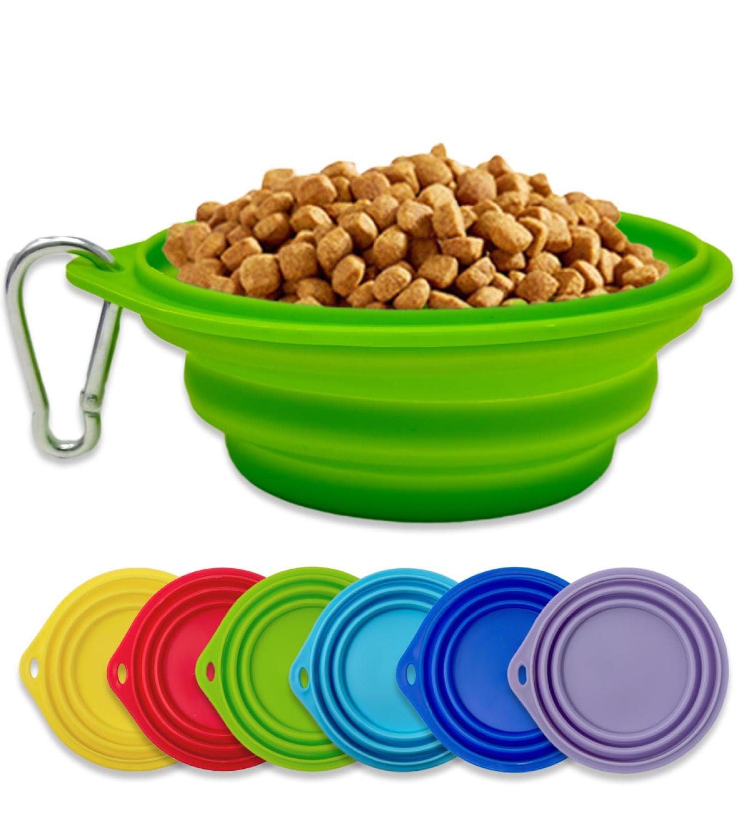 Silicon Dog Bowl with Carabiner Hooks 250ml Food & Water Bowl for Dogs & Cats (Green) Ideal for Travel - Buy Online on GoSupps.com