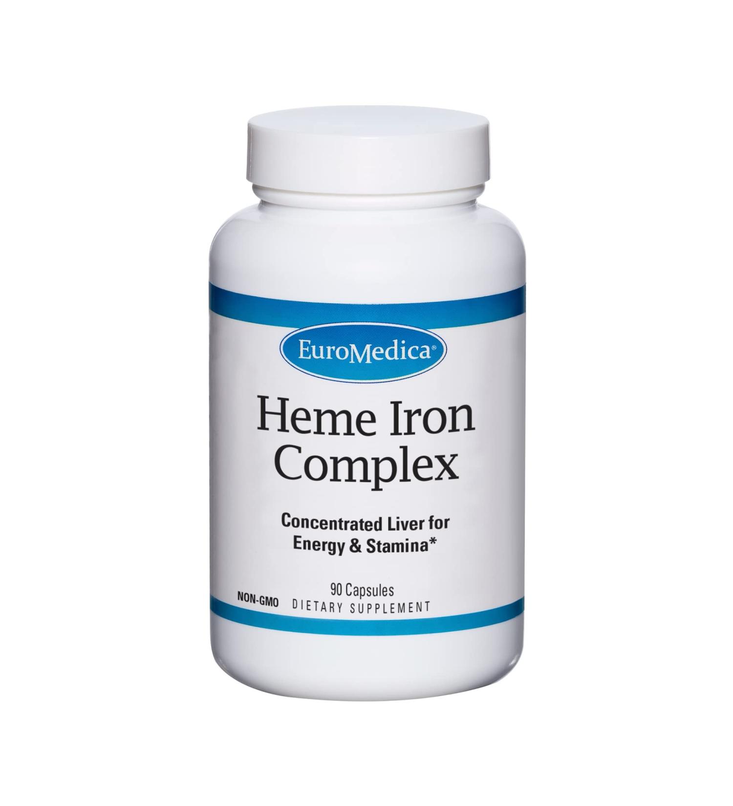 EuroMedica Heme Iron Complex - 90 Capsules - Liver for Energy & Stamina - Non-GMO - 45 Servings - Buy Online on GoSupps.com