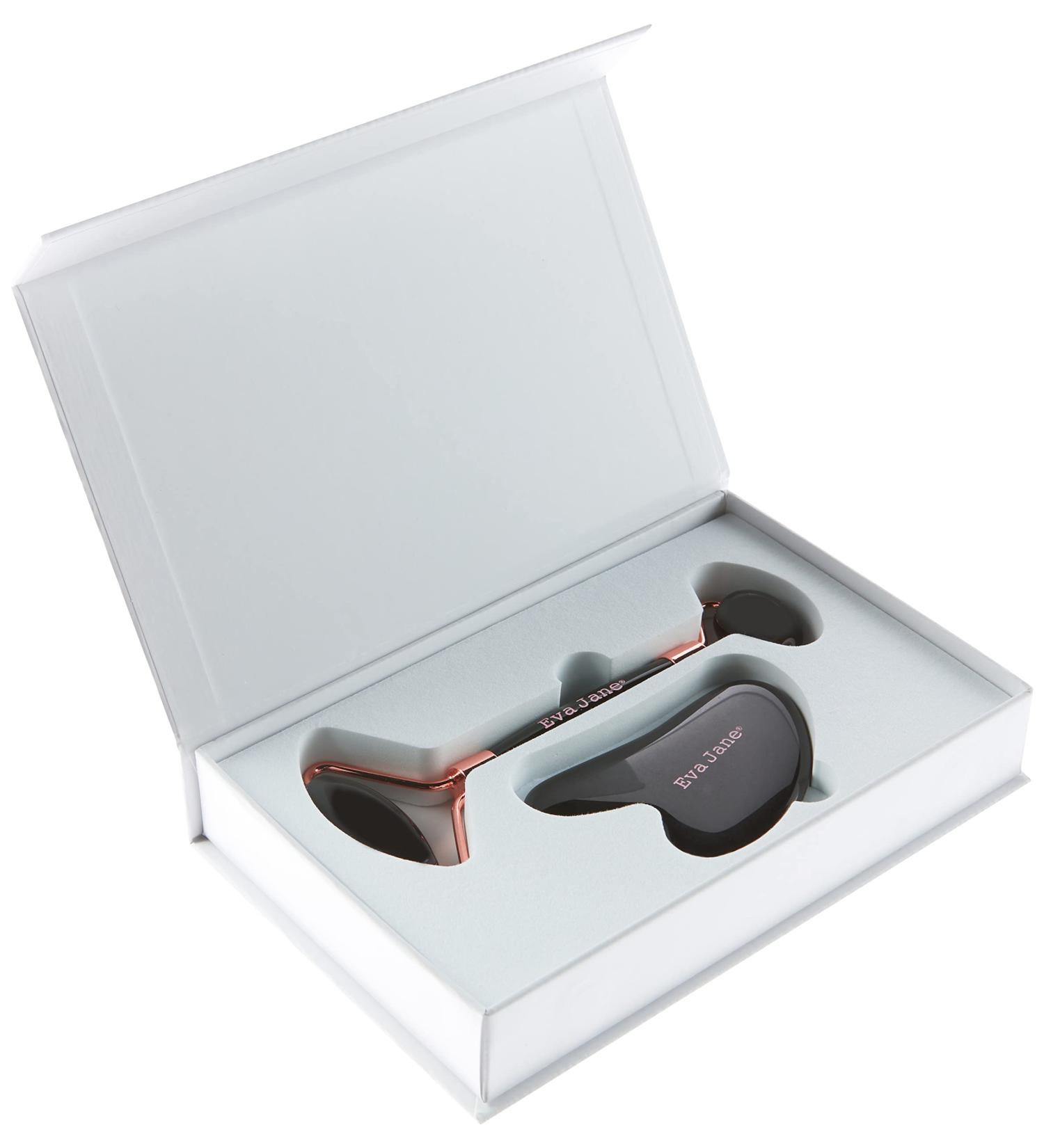 EVA JANE Roller & Gua Sha Stone Set - Anti-Aging Black Obsidian Facial Care Tool for Relaxation & Skin Benefits - Buy Online on GoSupps.com