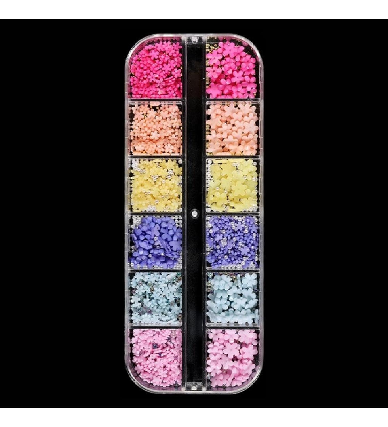 12 Grids 3D Resin Flower Nail Parts Decoration Mixed Steel Beads Gems Charms Nail Supplies Professional Nail Accessories Flower Nail Art Charms - Buy Online on GoSupps.com