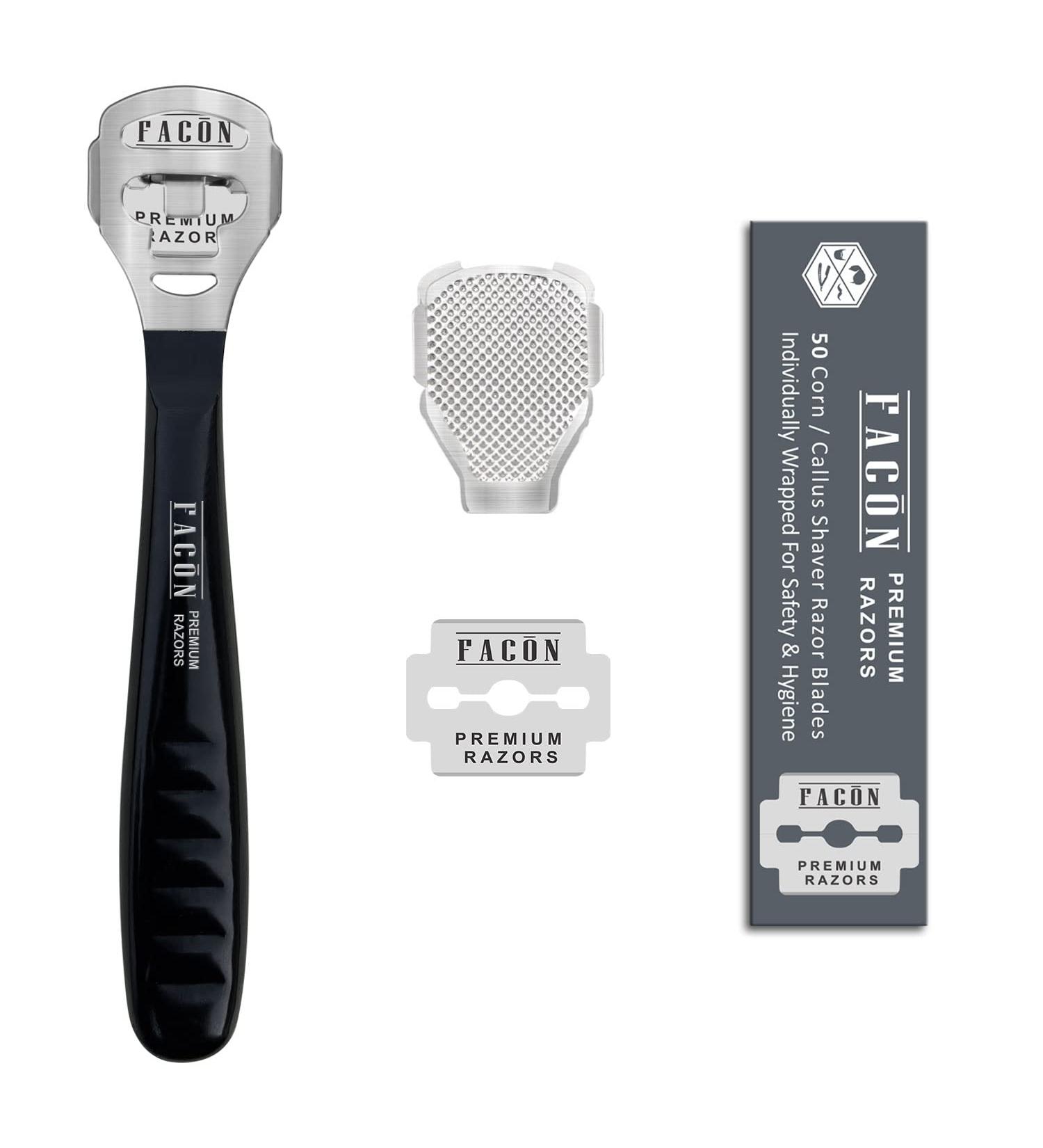 FACN Professional Pedicure Callus Shaver Remover - 50 Blades Included - Surgical Grade Stainless Steel - Salon Quality Tool for Removing Calluses, Corns & Rough Skin - Buy Online on GoSupps.com