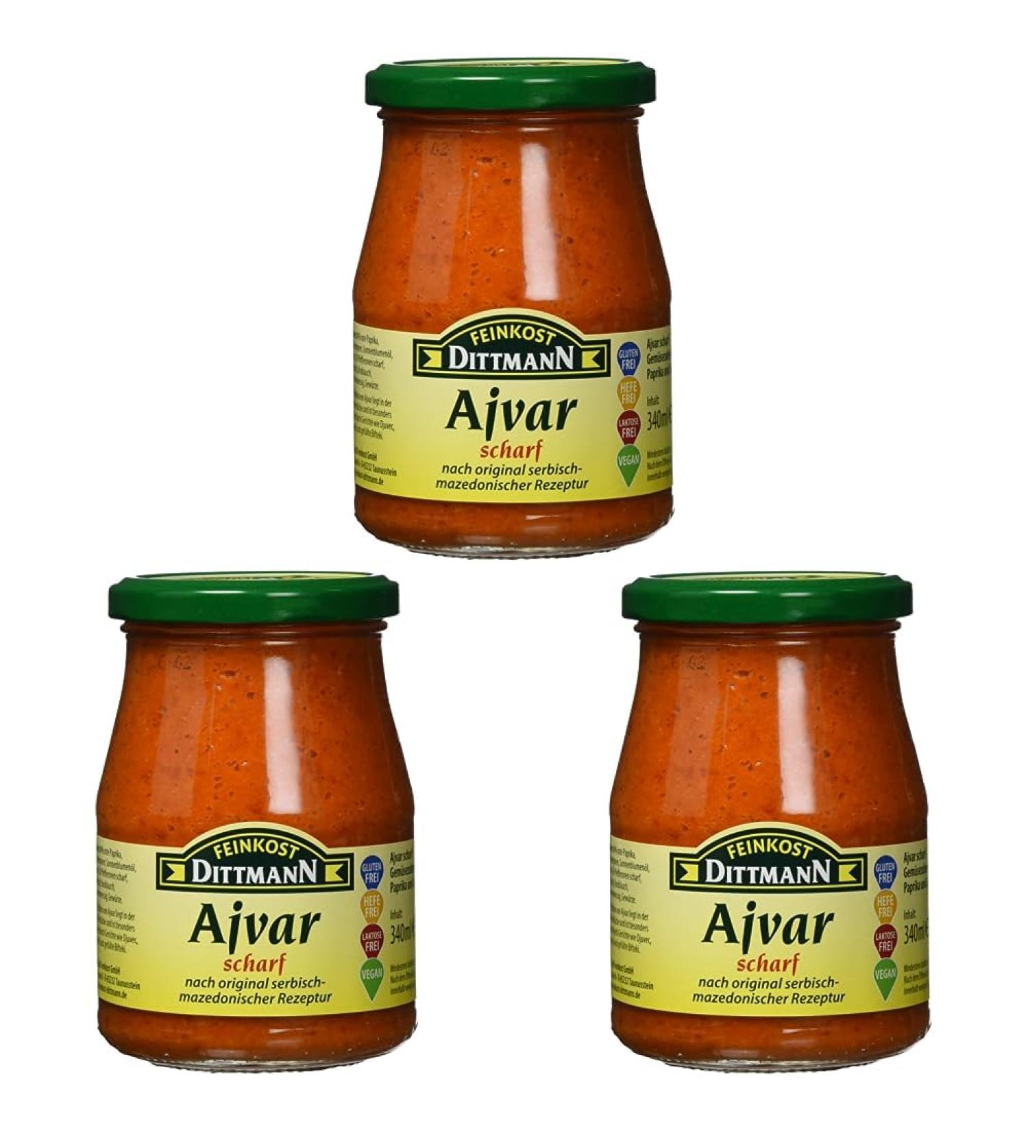 Feinkost Dittmann Ajvar Spicy Serbian Macedonian Sauce 340 ml (Pack of 3) 1 340 ml (Pack of 3)