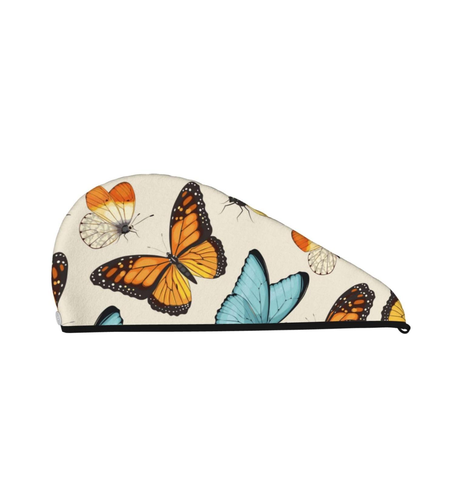Microfiber Hair Drying Cap for Curly & Thick Hair - Soft Absorbent Butterflies Towel Wrap with Button - Quick Drying Hair Towel - Buy Online on GoSupps.com