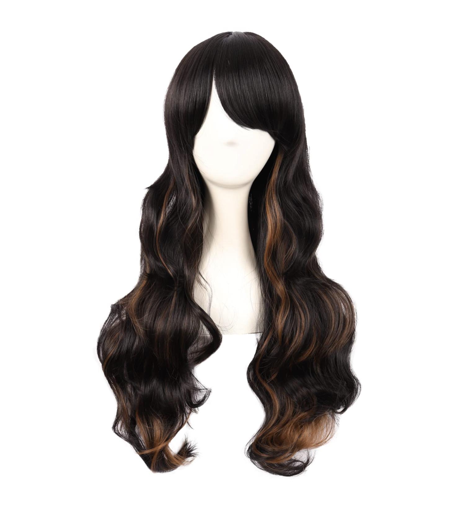 MapofBeauty 28 Charming Women Side Bangs Long Curly Synthetic Wig - Black Mixed Brown - Buy Online on GoSupps.com