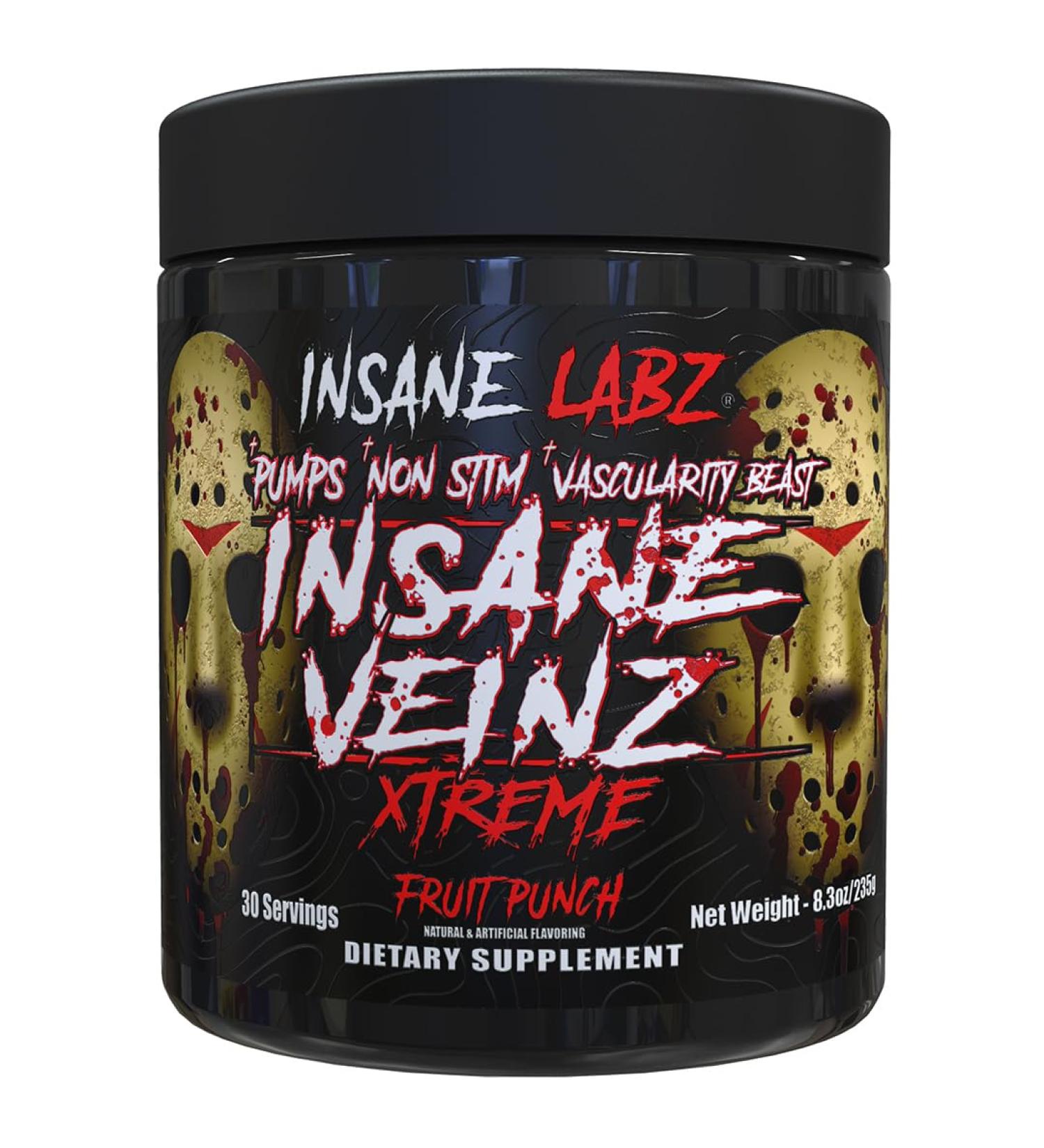 Insane Labz Insane Veinz Xtreme Non Stimulant NO Enhancing Powder Nitric Oxide Booster Loaded with L-Citrulline Agmatine Sulfate and L-Arginine AKG Increase Vascularity (30 Fruit Punch) Fruit Punch 8.3 Ounce (Pack of 1)