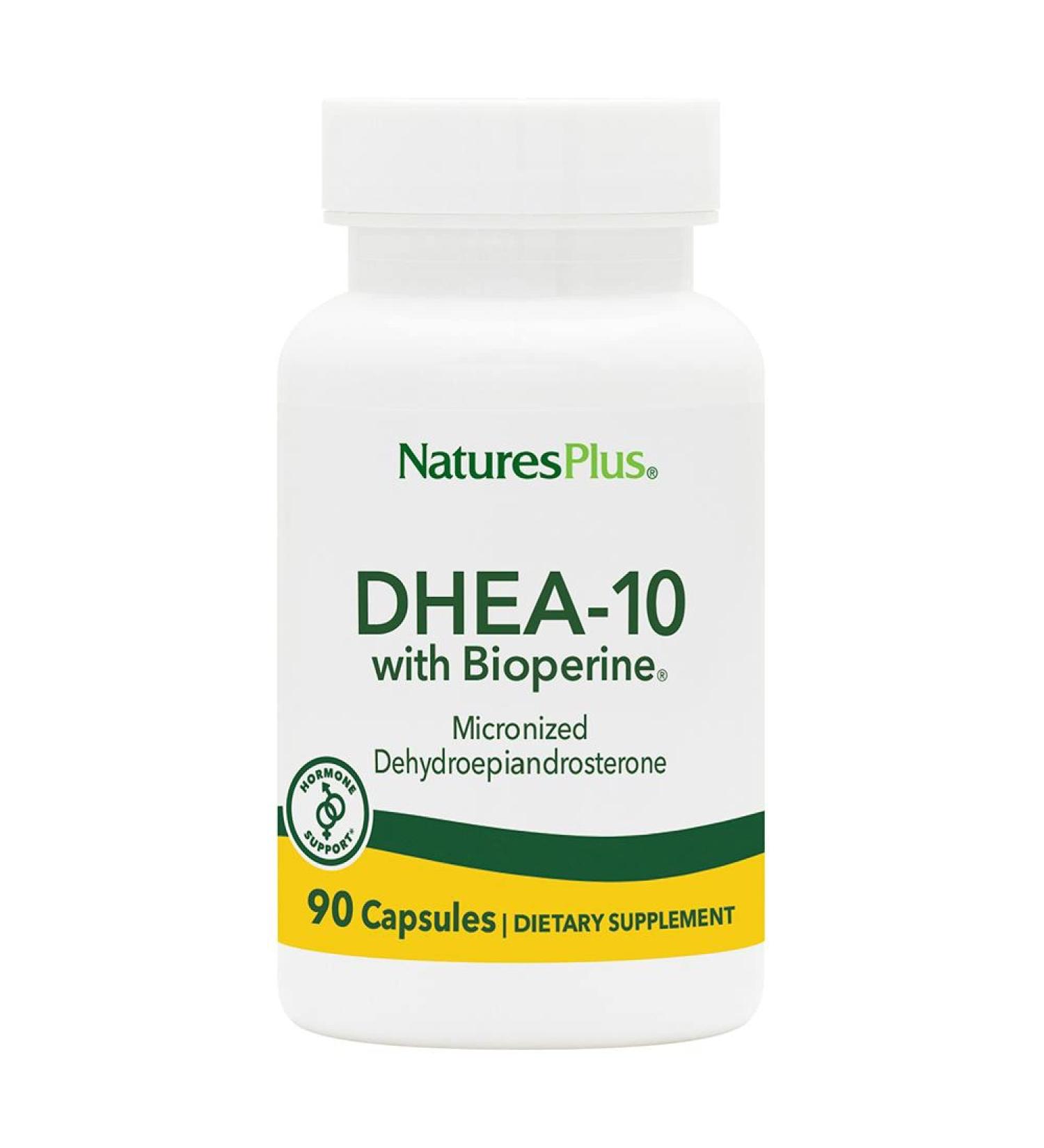 NaturesPlus DHEA 10 with Bioperine - 10 mg 90 Vegetarian Capsules - Gluten-Free - 90 Servings
