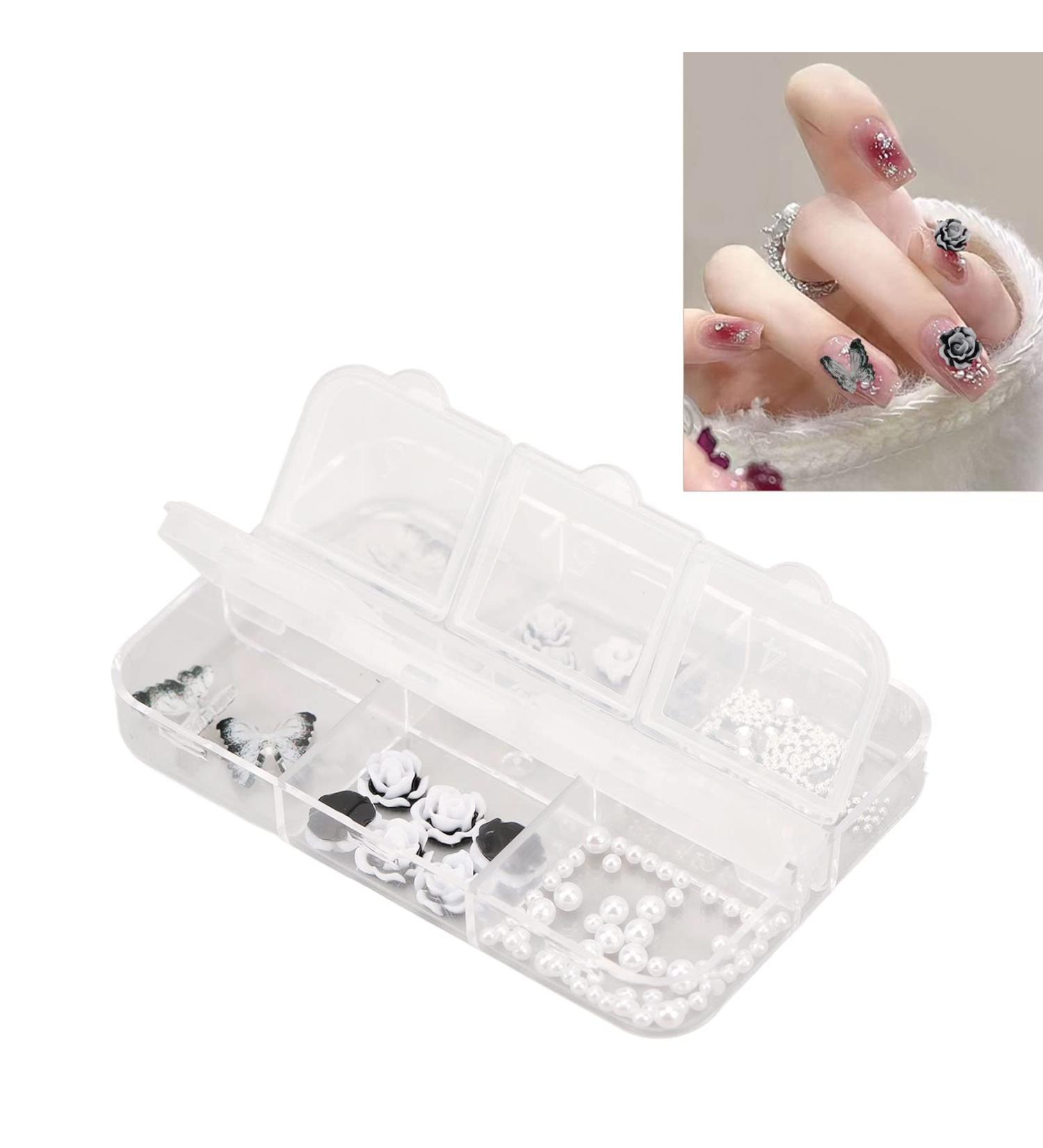 3D Black White Flower Nail Charms Nail Glitter Charm Rhinestones Ornaments Nail Art Decorations Glitter Accessories for DIY Craft Nail Art Design Manicure Decor - Buy Online on GoSupps.com