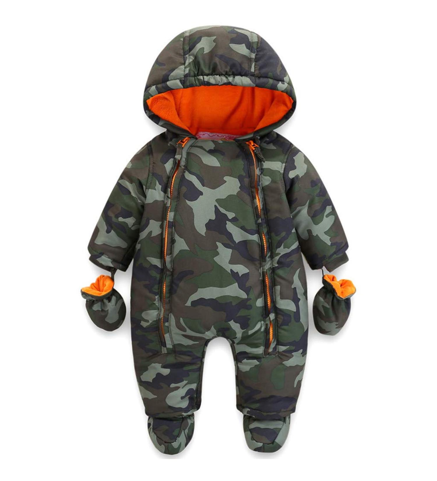 Baby Boys Winter Hooded Romper Snowsuit with Gloves & Booties | Cotton Jumpsuit Outfit 6-9 Months - Buy Online on GoSupps.com