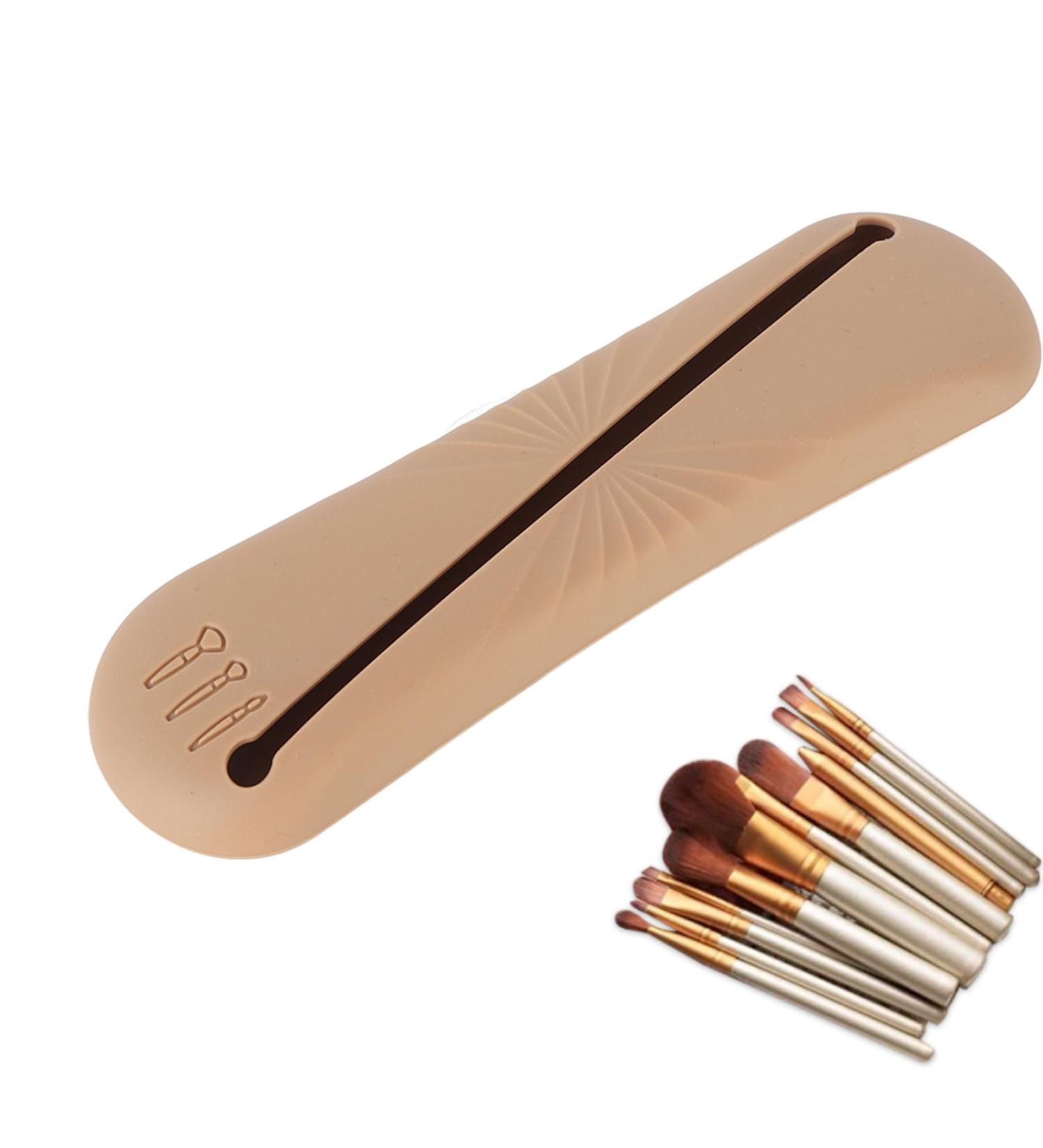 Silicone Makeup Brush Bag - Large Capacity Dustproof Holder for Home & Travel | Brown Portable Design - Buy Online on GoSupps.com