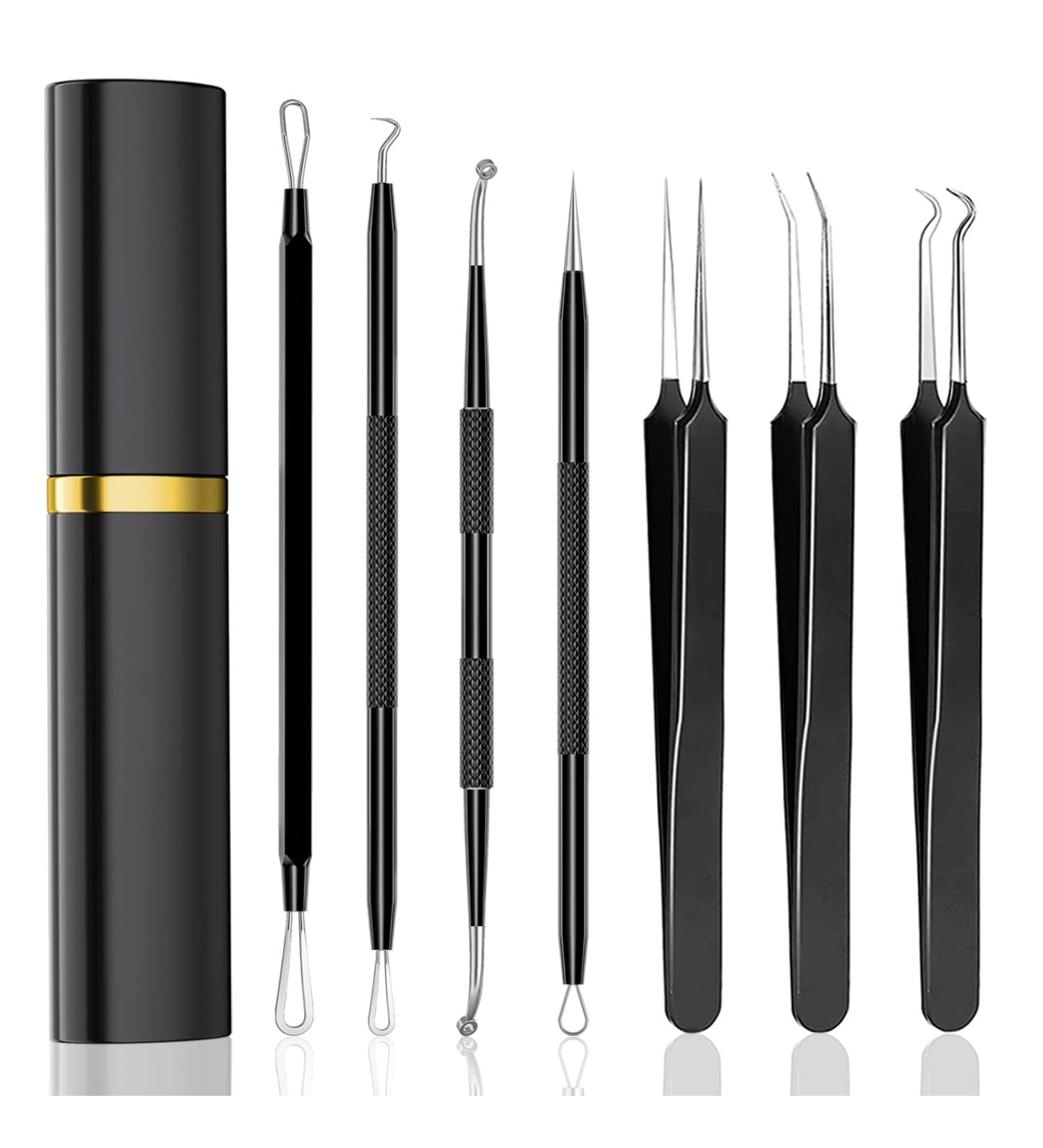 Xesscare 7-Piece Pimple Popper & Blackhead Remover Tool Kit - Acne Extractor & Tweezers for Facial, Nose, and Forehead - Blemish & Whitehead Removal (Black) - Buy Online on GoSupps.com