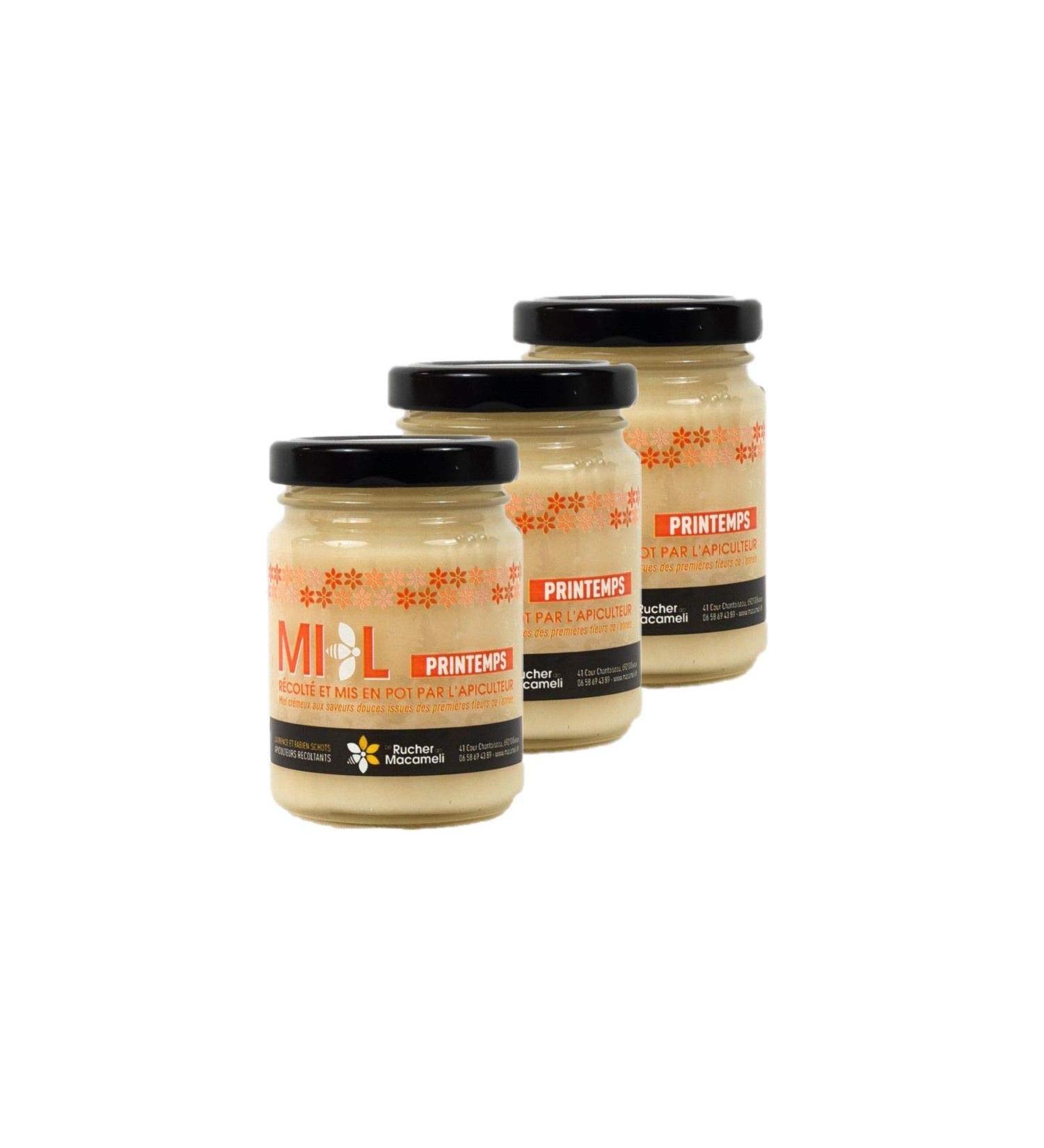 Set of 3 Spring Honey – Monts du Lyonnais – Rhône Alpes – Le Rucher de Macameli – 125 g Pot