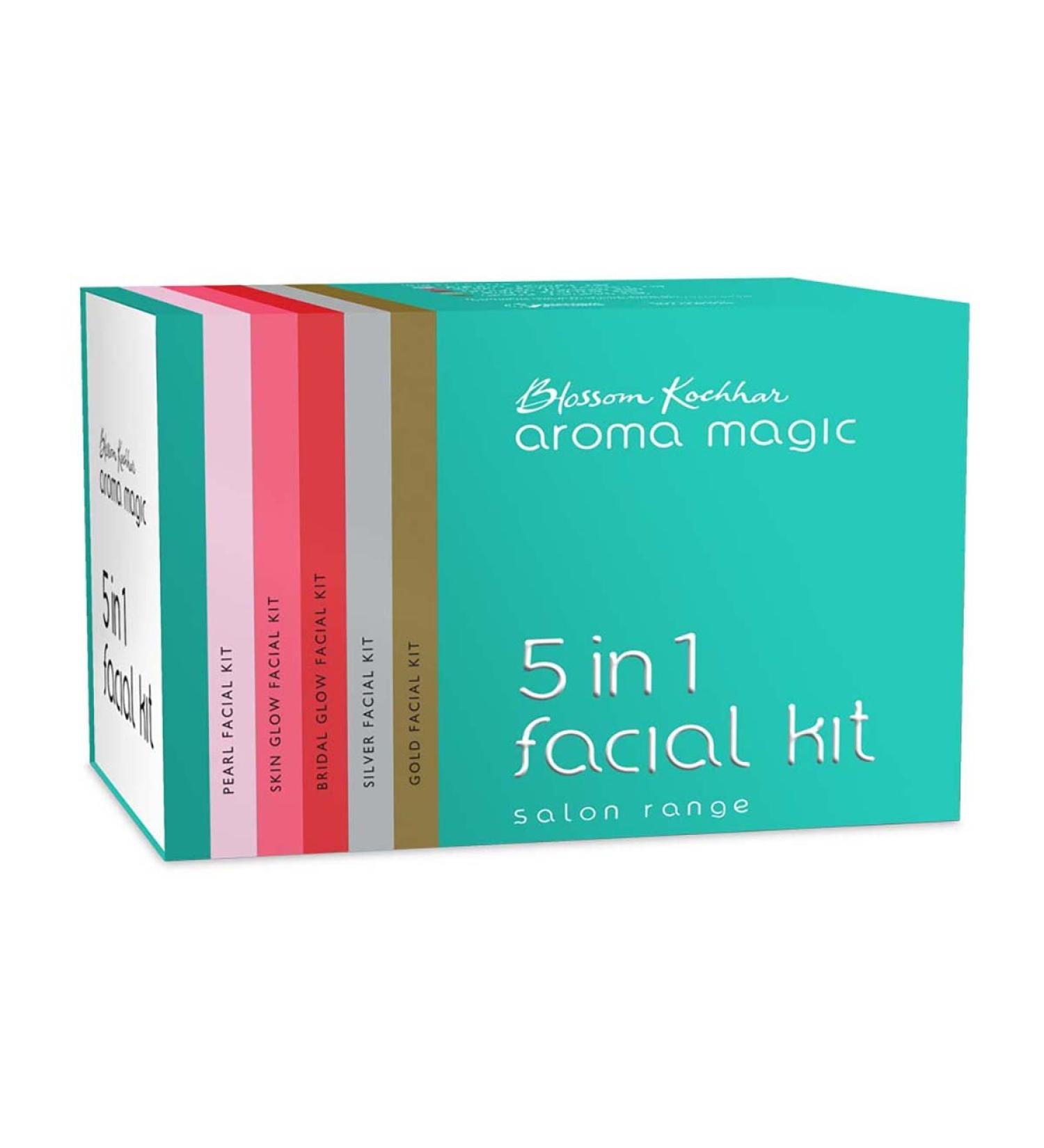 Aroma Magic 5 in 1 Facial Kit - Multi Use | 7 Steps Skincare Set | Includes Gold Silver Bridal Skin Glow & Pearl Facial Kit | Enhances Radiant Glow