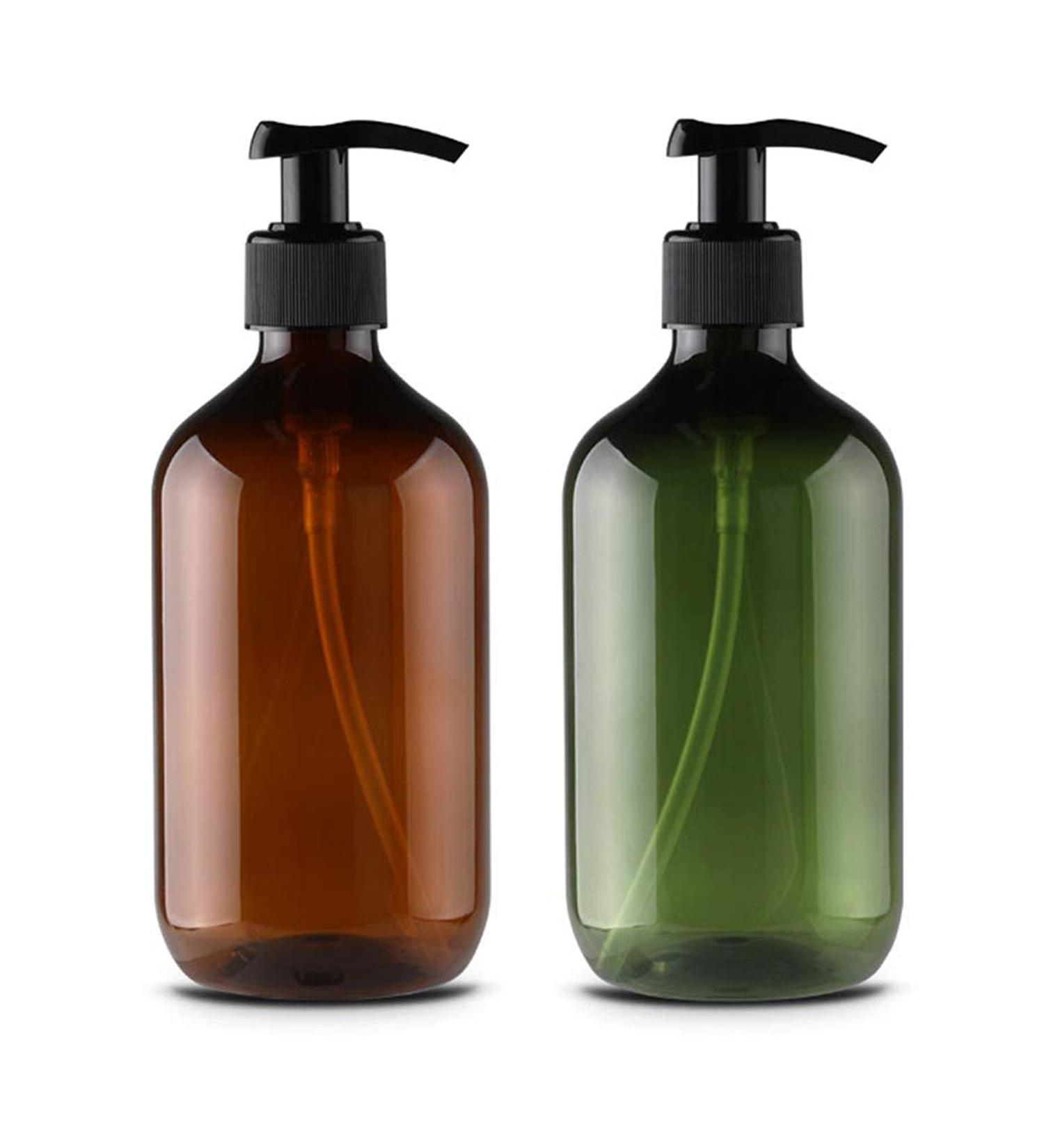 Alledomain 2PCS 300ml/10oz Empty Refillable Plastic Lotion Pump Bottles Shampoo Body Washing Cream Shower Gel Storage Holder Container Toiletries Liquid Dispenser (Brown & Green) - Buy Online on GoSupps.com