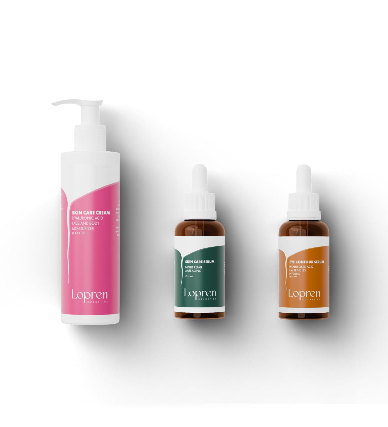 Lopren Complete Night Skincare Repair Set Hyaluronic Acid Moisturizing Cream Night Repair Peptide Serum Caffeine Eye Serum Anti-Aging Deep Hydration Skin Renewal Fragrance-Free Paraben-Free - Buy Online on GoSupps.com