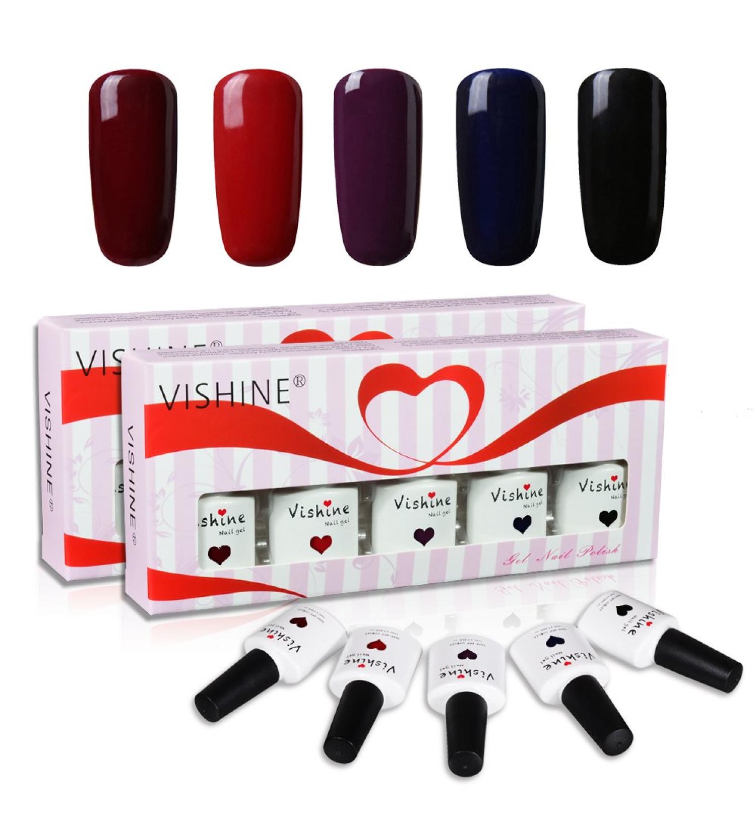 Vishine Soak Off UV LED Gel Nail Polish Multicolor Varnish Gift Set Of 5pcs X 10ml for Nail Art TX011 - Buy Online on GoSupps.com