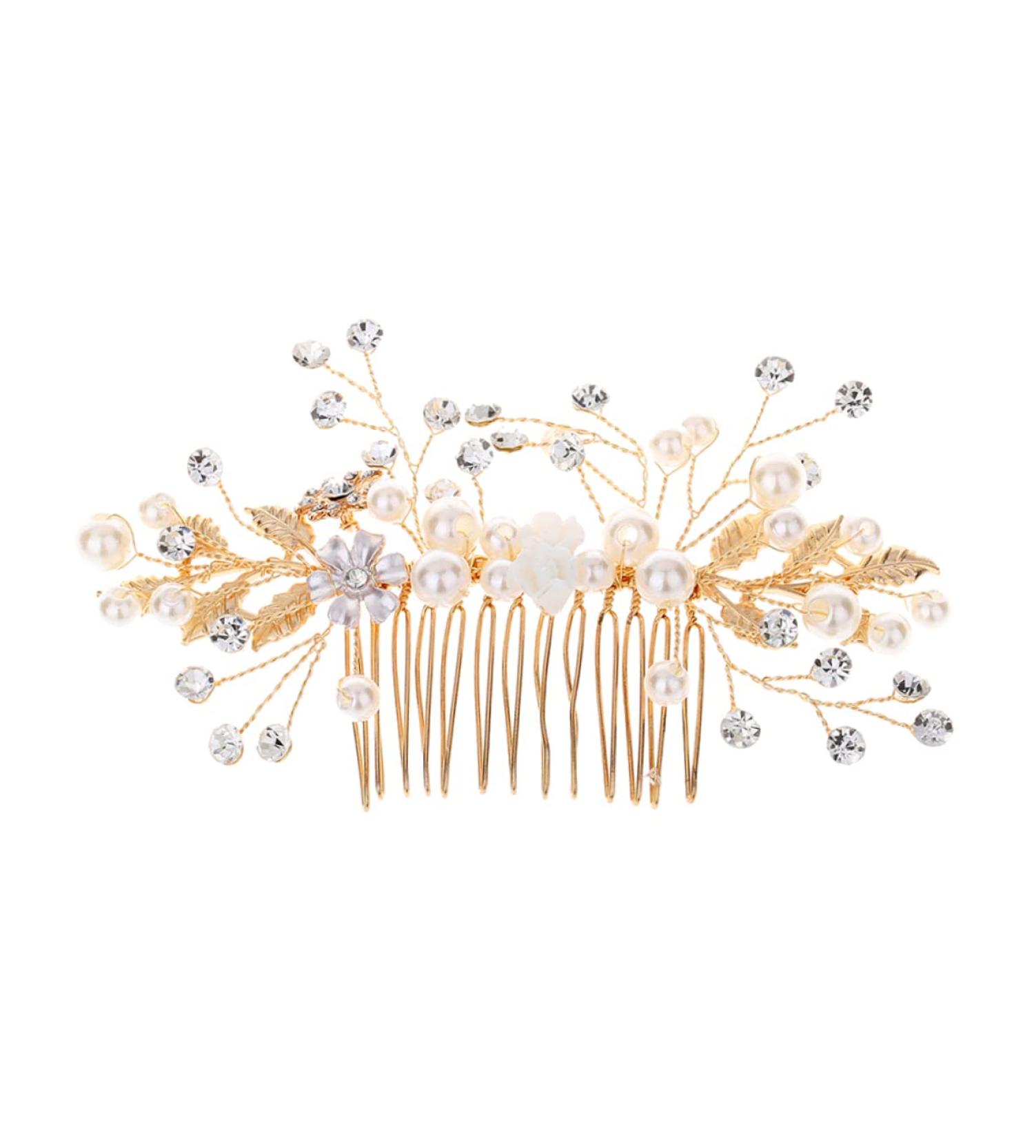 DOITOOL Hair Jewelry for Women Hair Accessories for Women Handmade Hair Combs Golden Hair Comb Tiara Crystal Headpiece Bridal Headwear Manual Headgear Rhinestone Bride - Buy Online on GoSupps.com