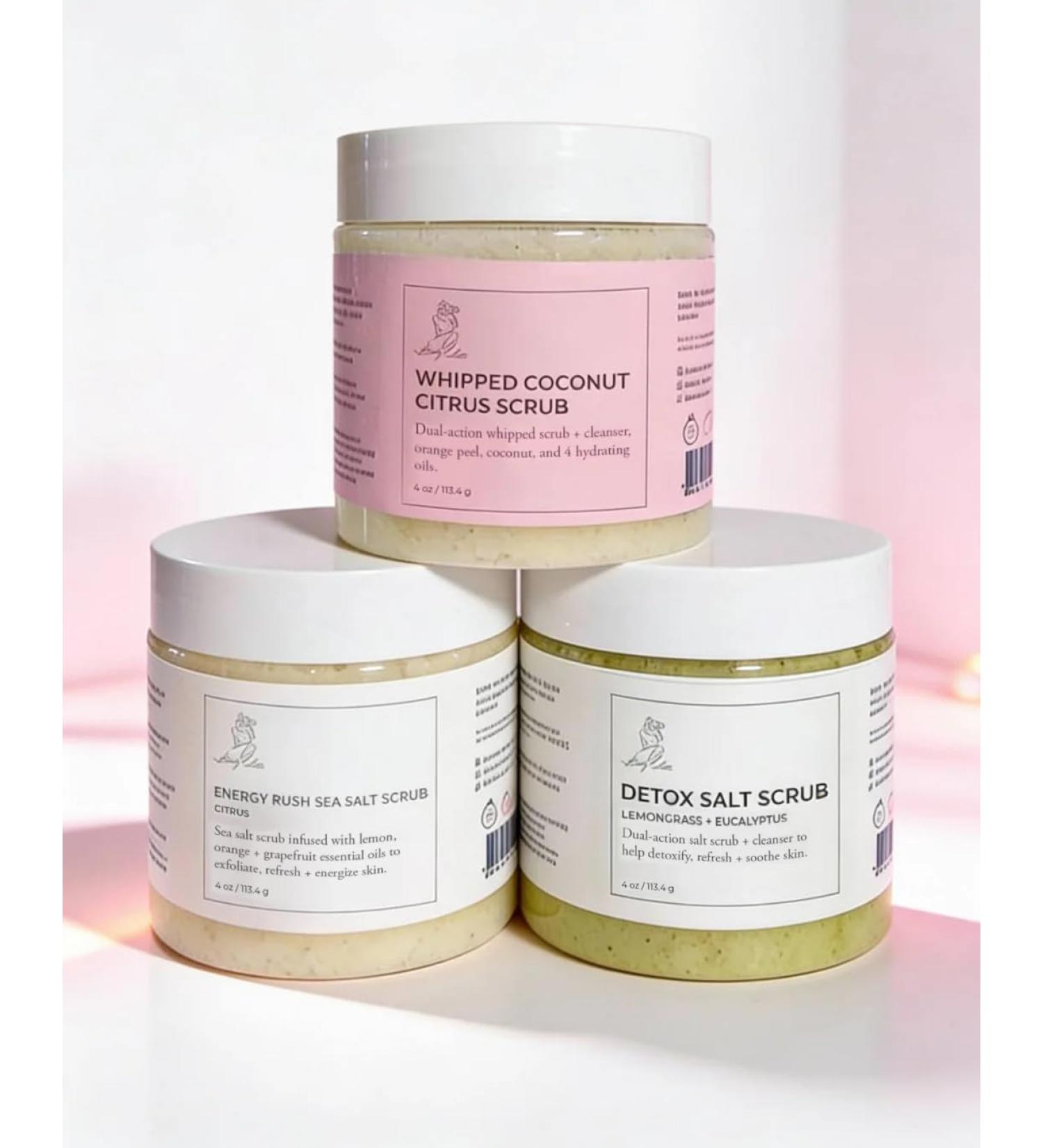 Bodyluxe Glow All-Natural Scrub Trio Coconut Citrus Lemongrass Eucalyptus Energy Rush (4oz ea) Valentine's Gift Set Exfoliating Detoxifying Energizing Organic Ingredients For All Skin Types  - Buy Online on GoSupps.com