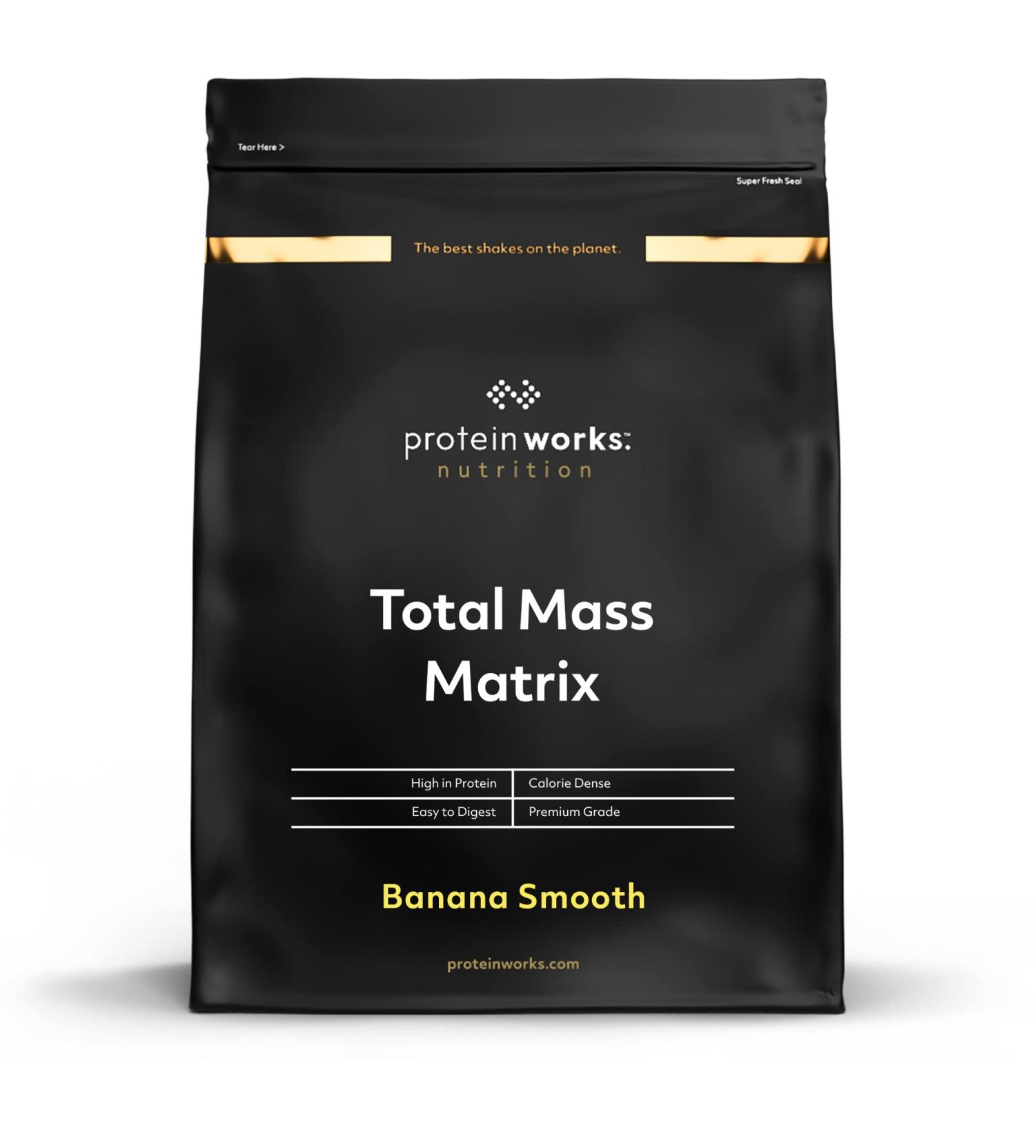 The Protein Works Total Mass Matrix Mass Gainer - High Calorie Weight Gainer Shake, Banana Smooth Flavor - 2kg (16 Servings) - Buy Online on GoSupps.com