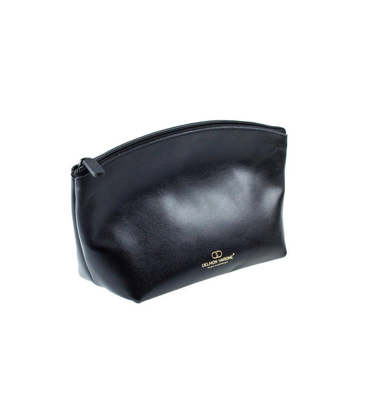 Delmon Varone Personalized Black Leather Cosmetic Bag - Premium Women's Makeup Zipper Pouch - Buy Online on GoSupps.com