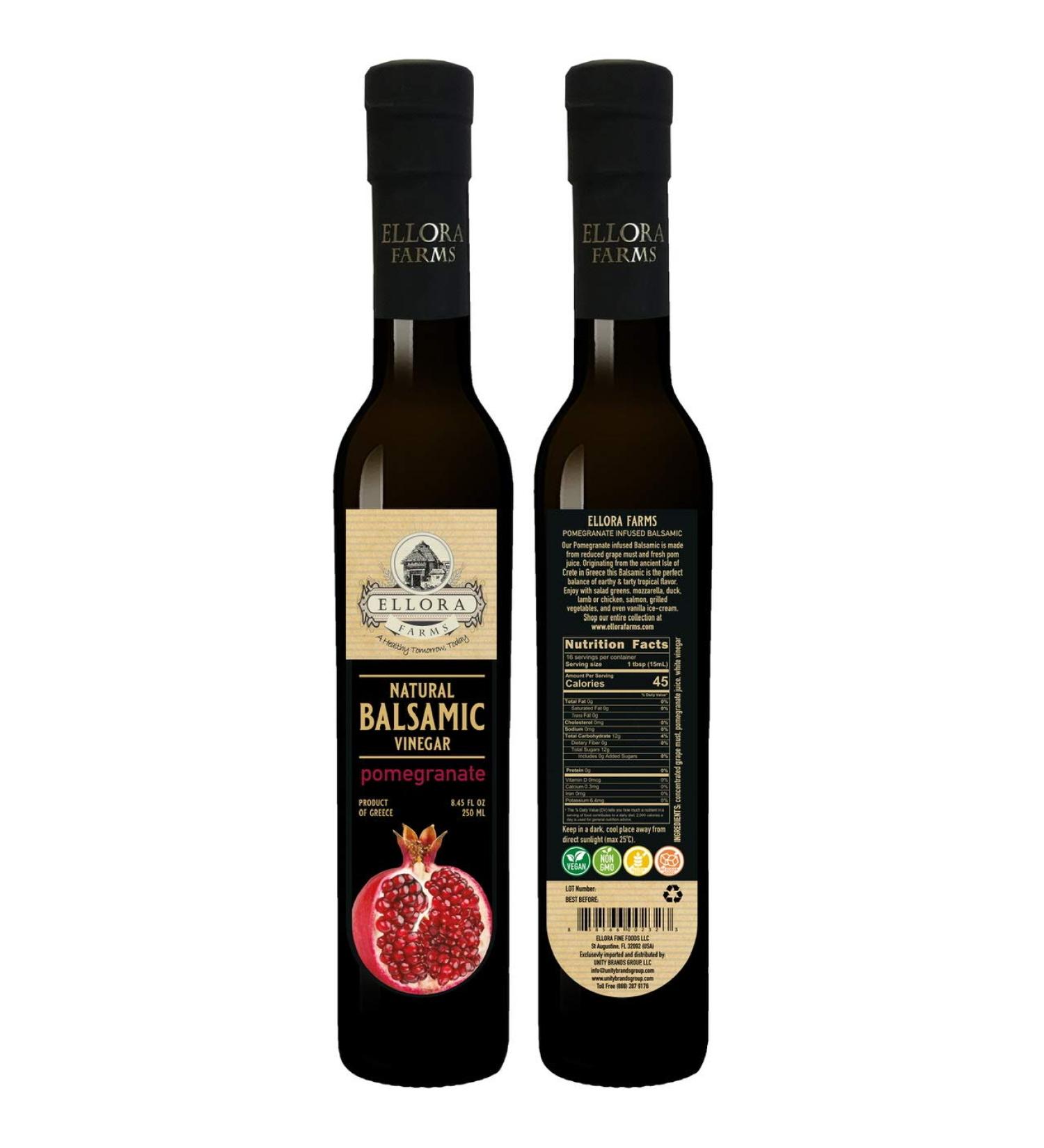 Ellora Farms Pomegranate Infused Aged Balsamic Vinegar 8.45oz - All Natural, No-Additives, Italian Glass Bottle - Buy Online on GoSupps.com