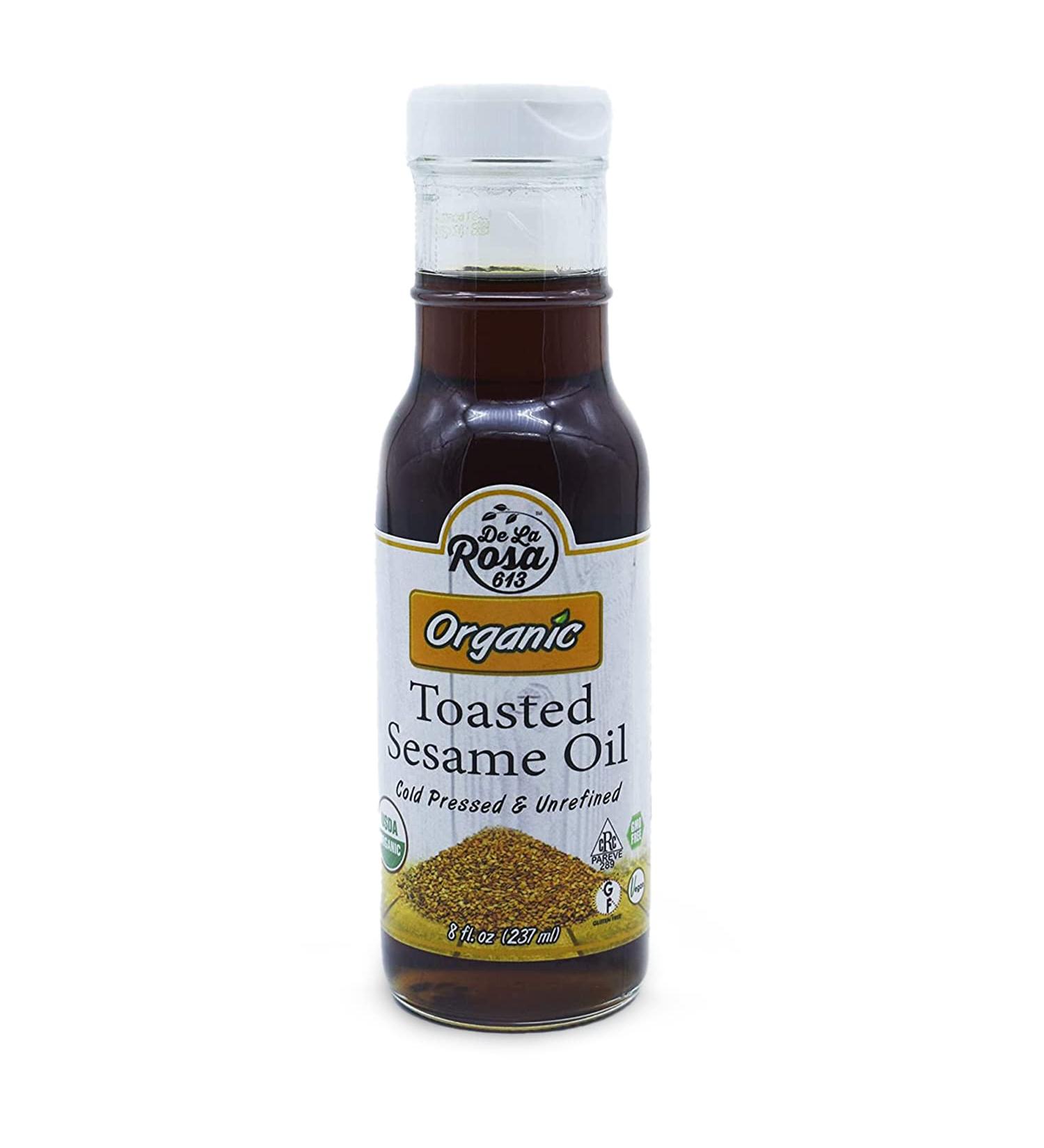 De La Rosa Cold Pressed Organic Toasted Sesame Oil 8oz - Vegan, Non GMO, Gluten Free - Pure Oil for Cooking, Salad Dressing & Marinades - Buy Online on GoSupps.com